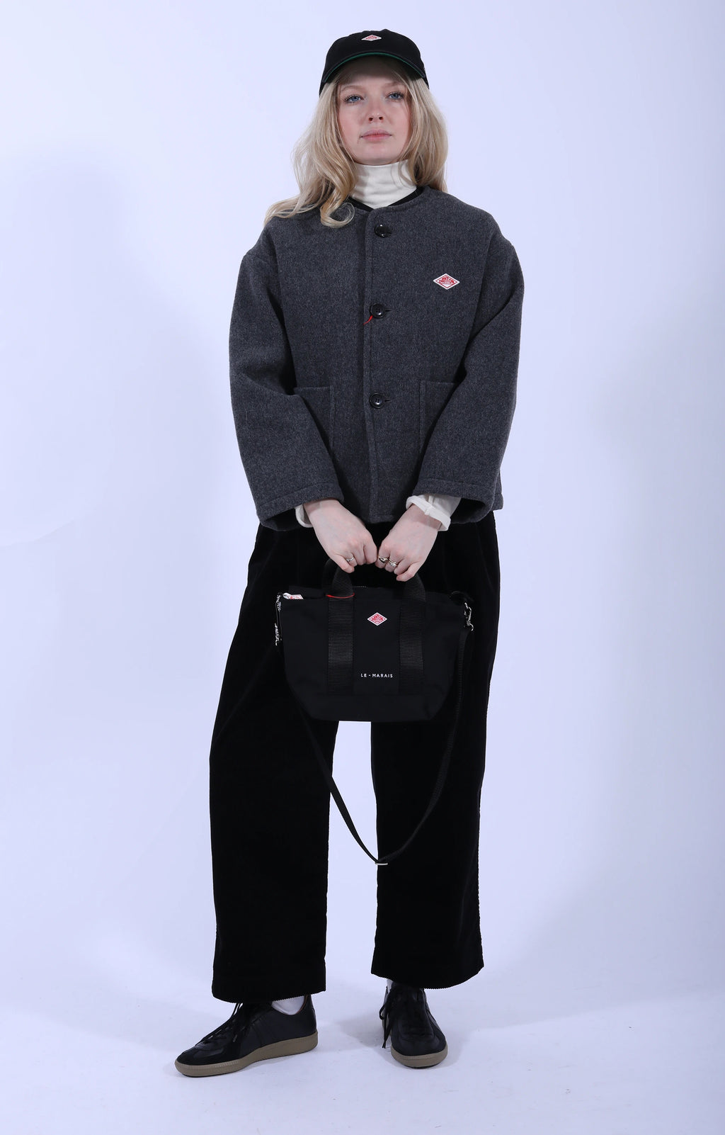 Collarless Jacket Wool Light Pile M.Grey