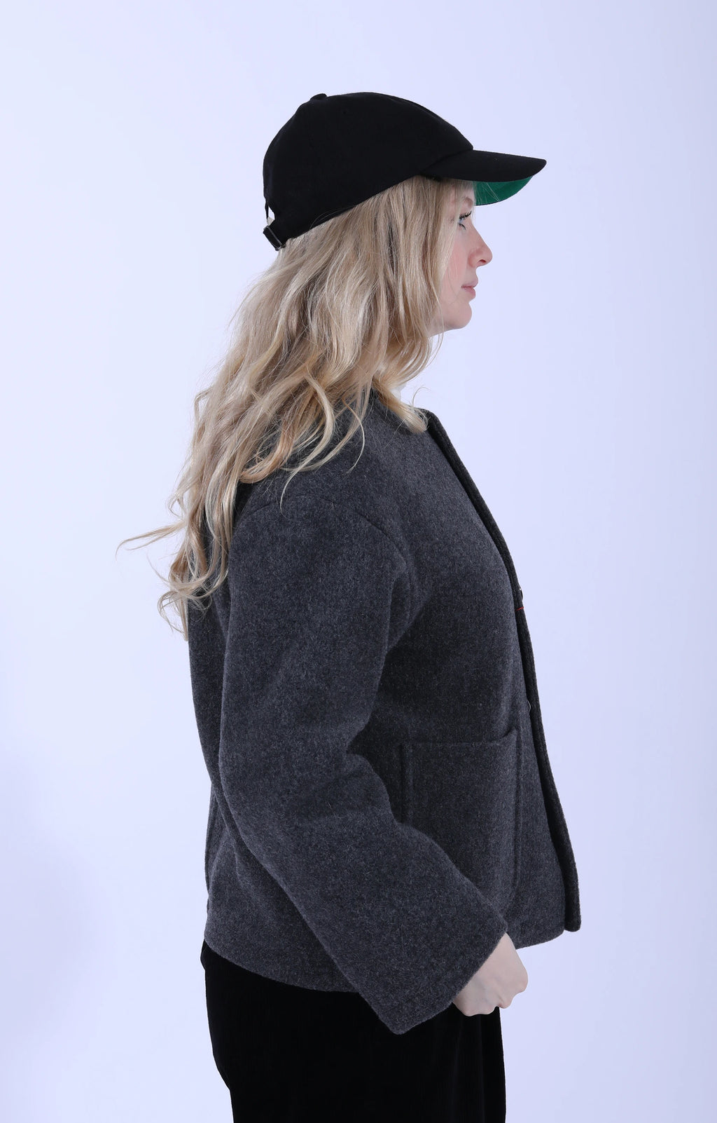 Collarless Jacket Wool Light Pile M.Grey