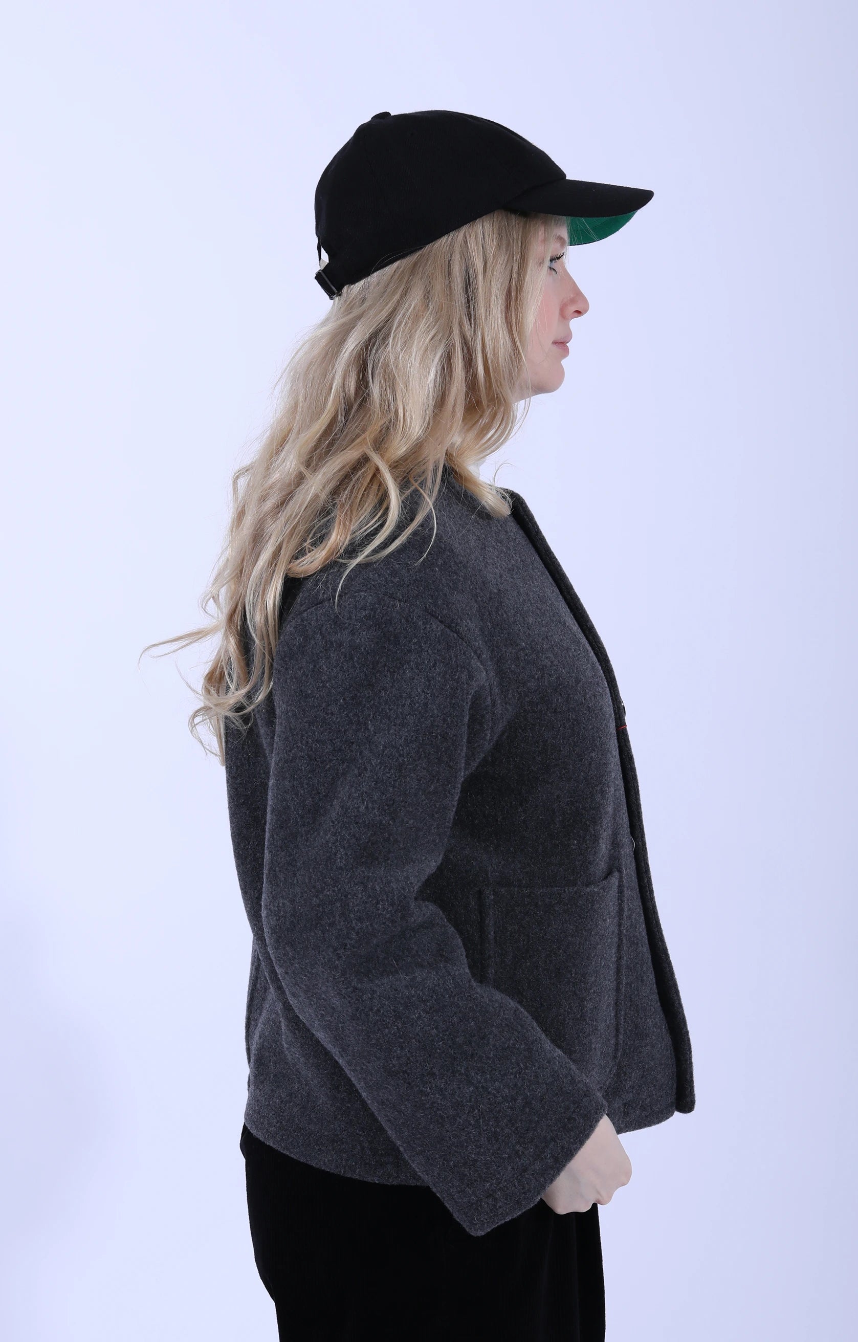 Collarless Jacket Wool Light Pile M.Grey