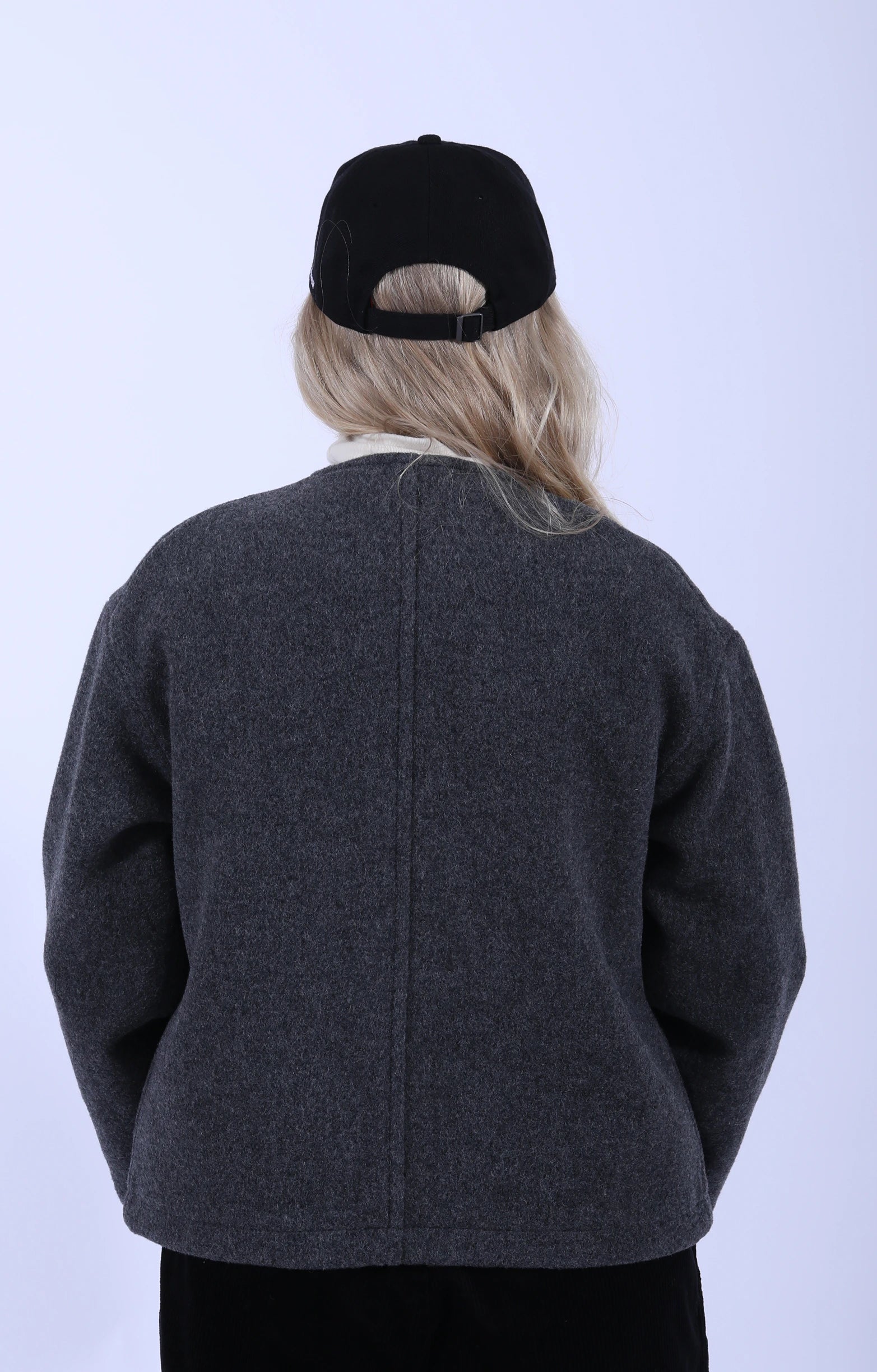 Collarless Jacket Wool Light Pile M.Grey