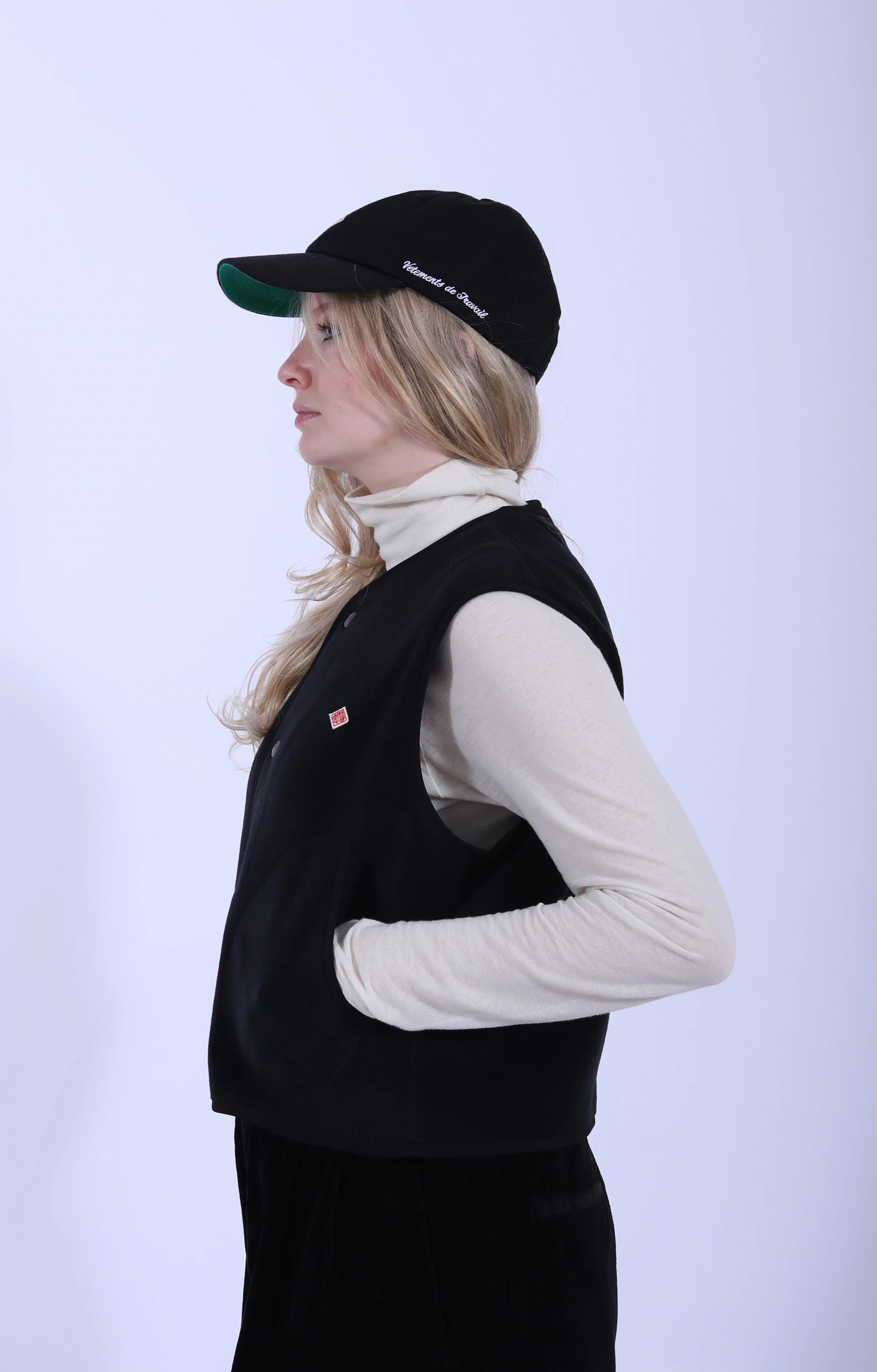 Fleece Collarless Vest Black