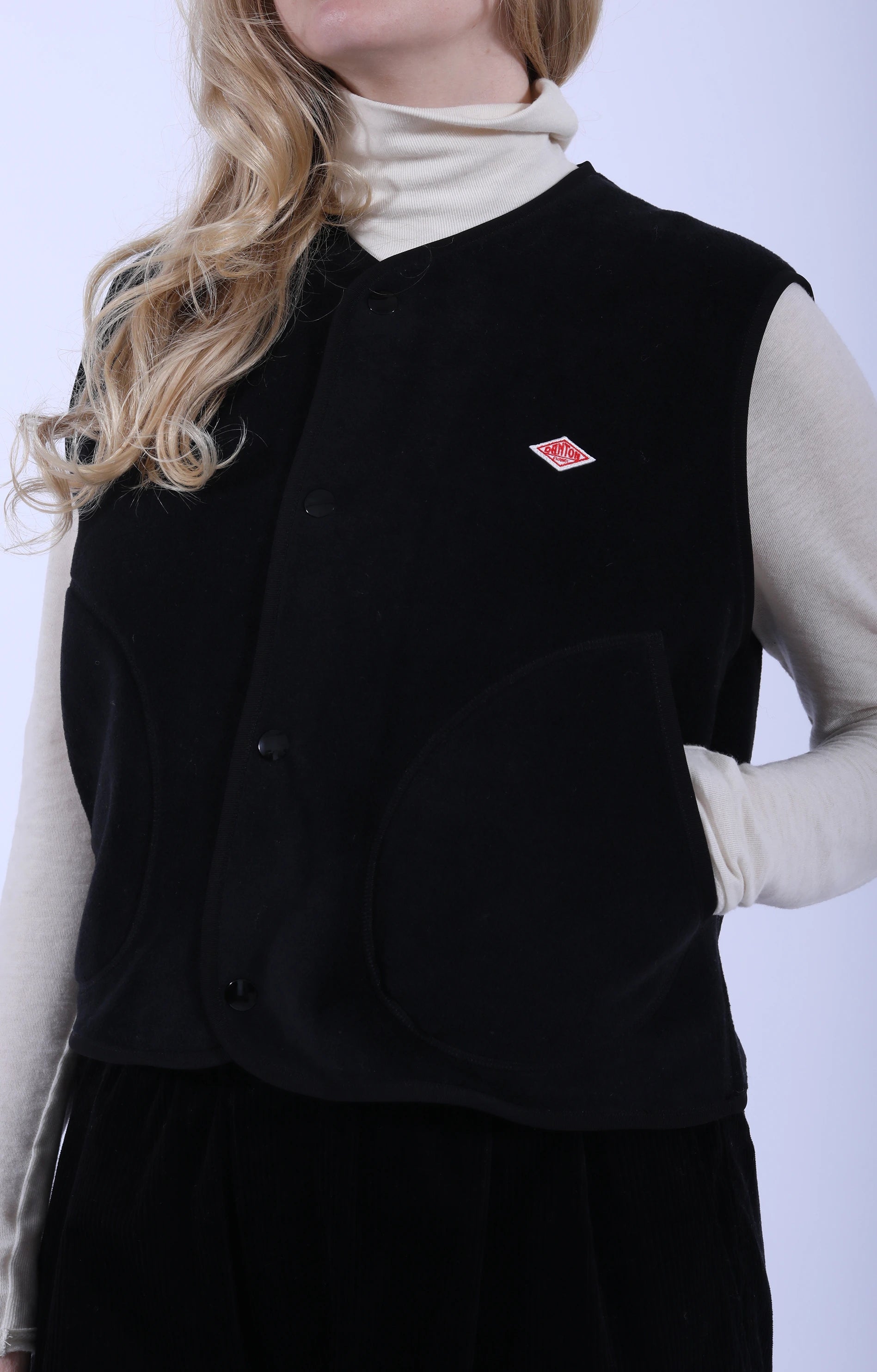 Fleece Collarless Vest Black