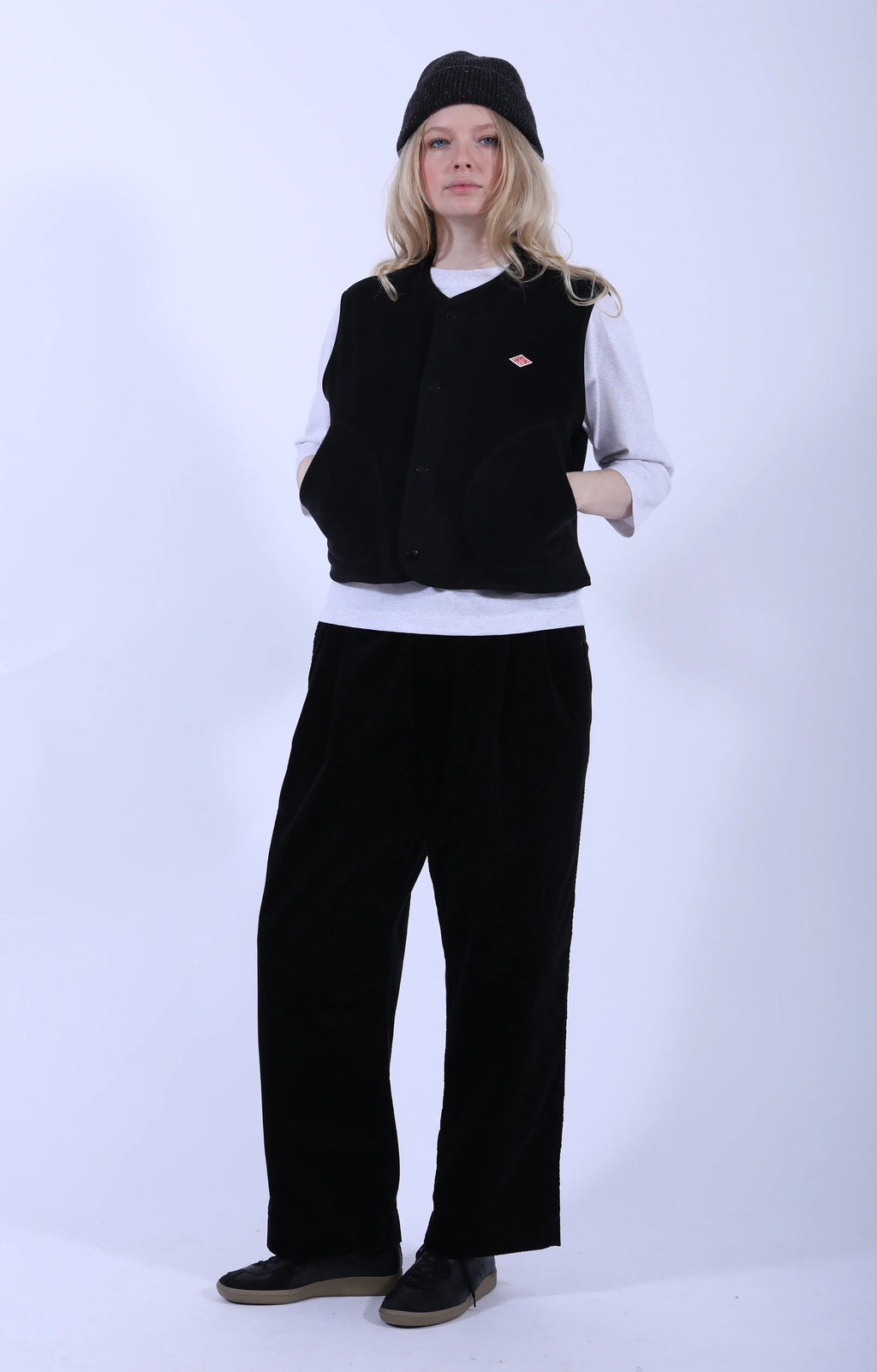 Fleece Collarless Vest Black