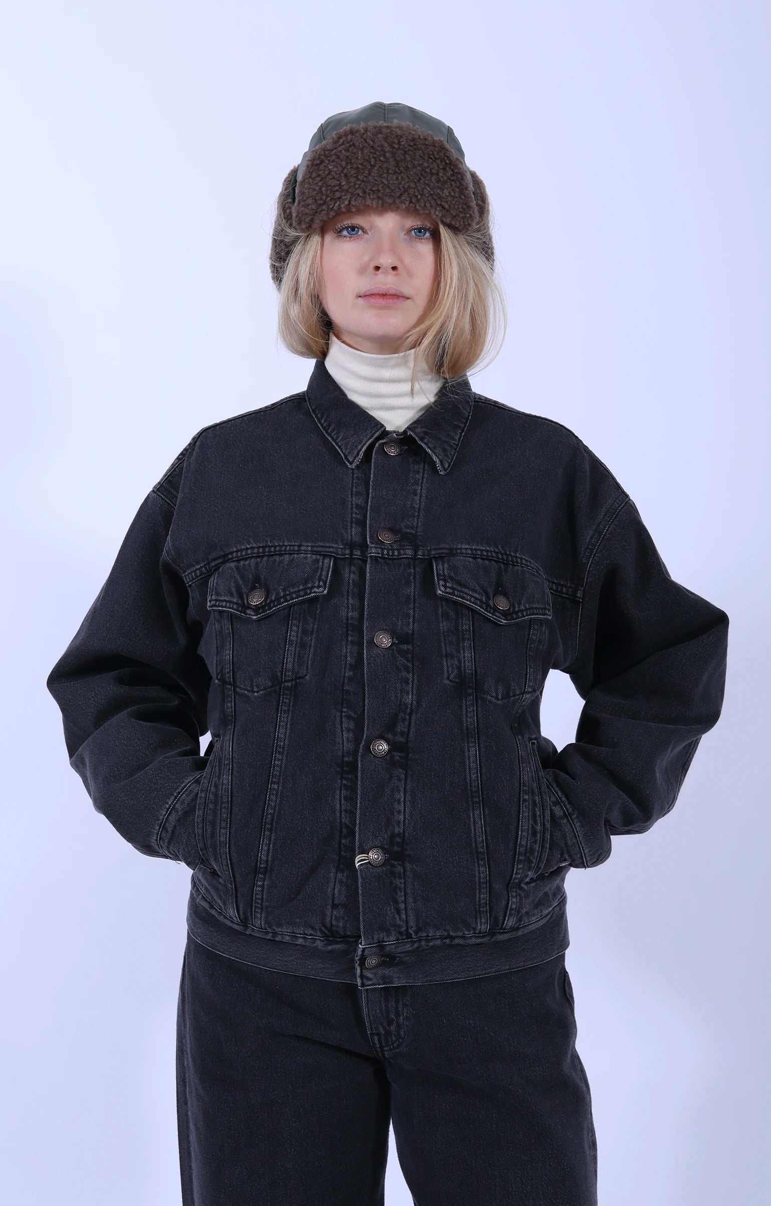 Flannel Check Lined Black Denim Jacket