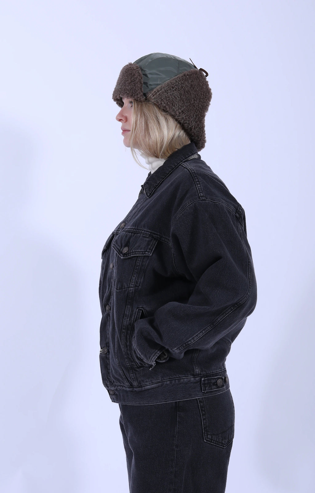 Flannel Check Lined Black Denim Jacket