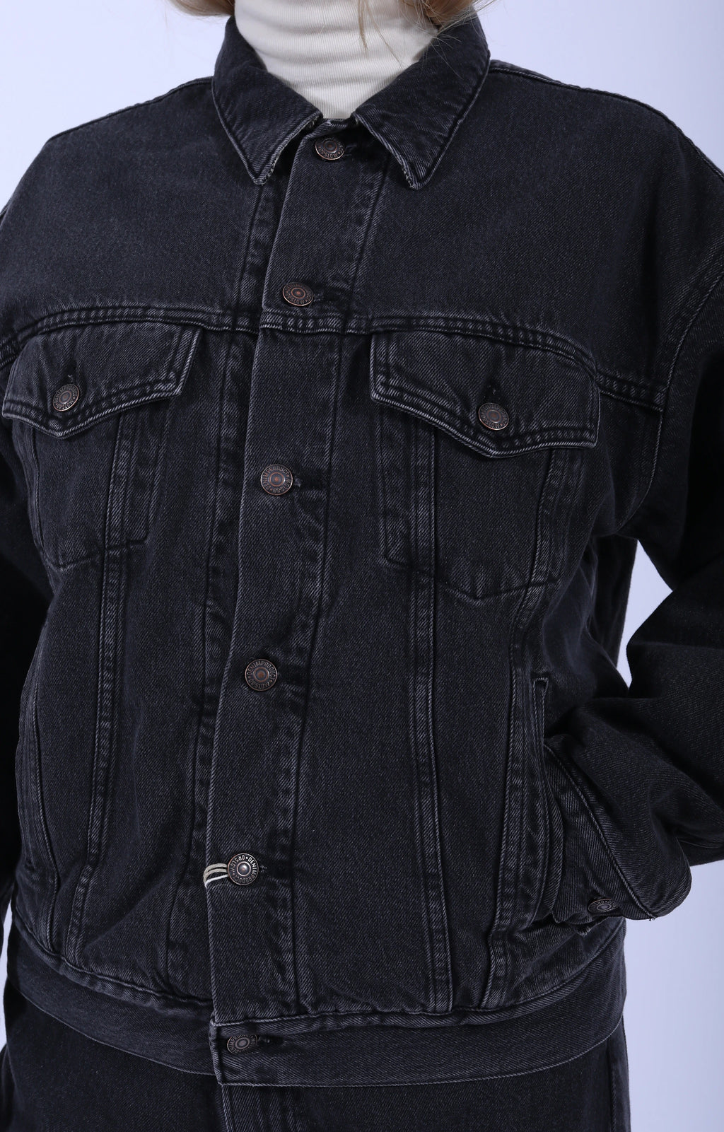 Flannel Check Lined Black Denim Jacket