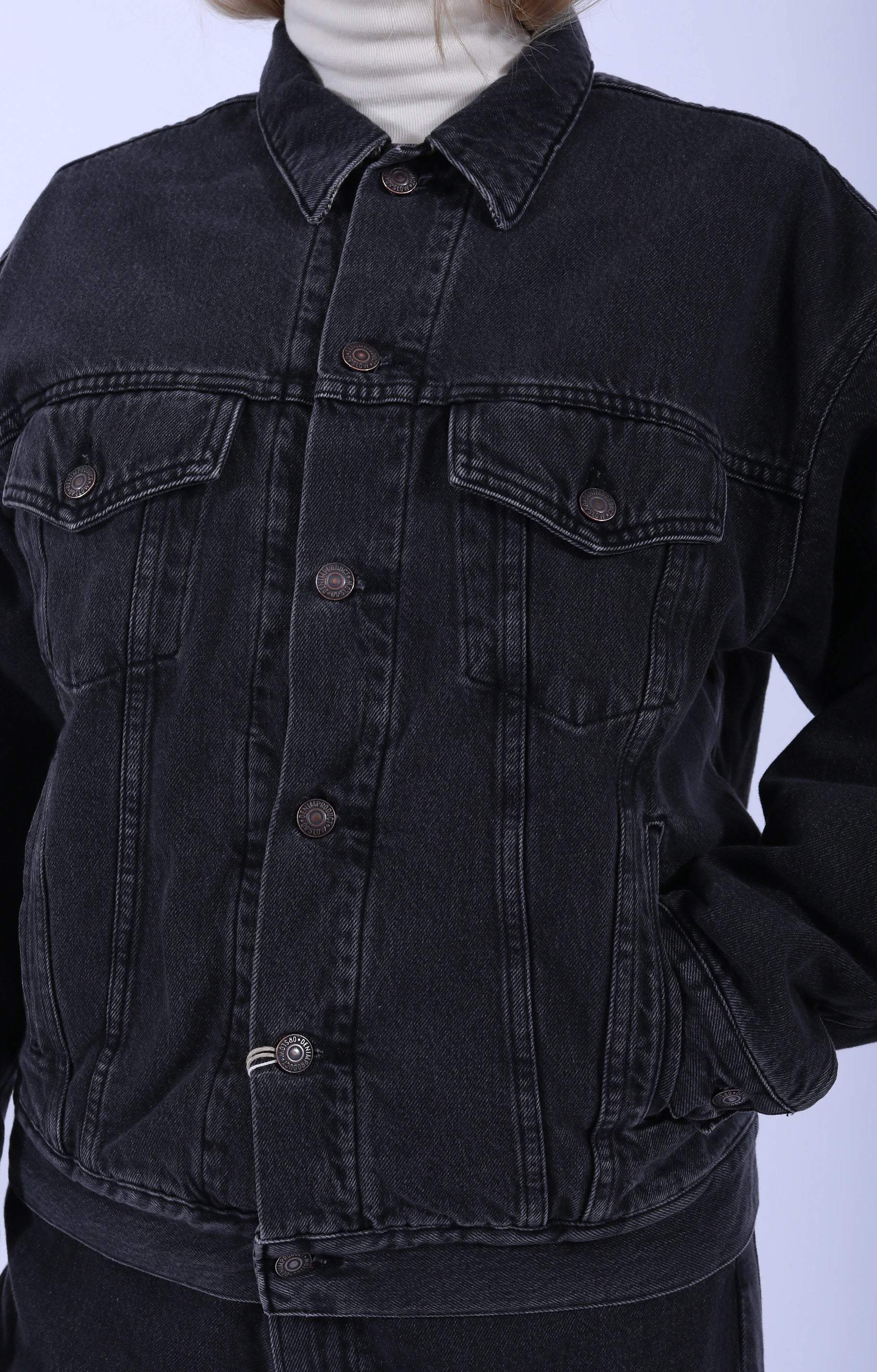 Flannel Check Lined Black Denim Jacket