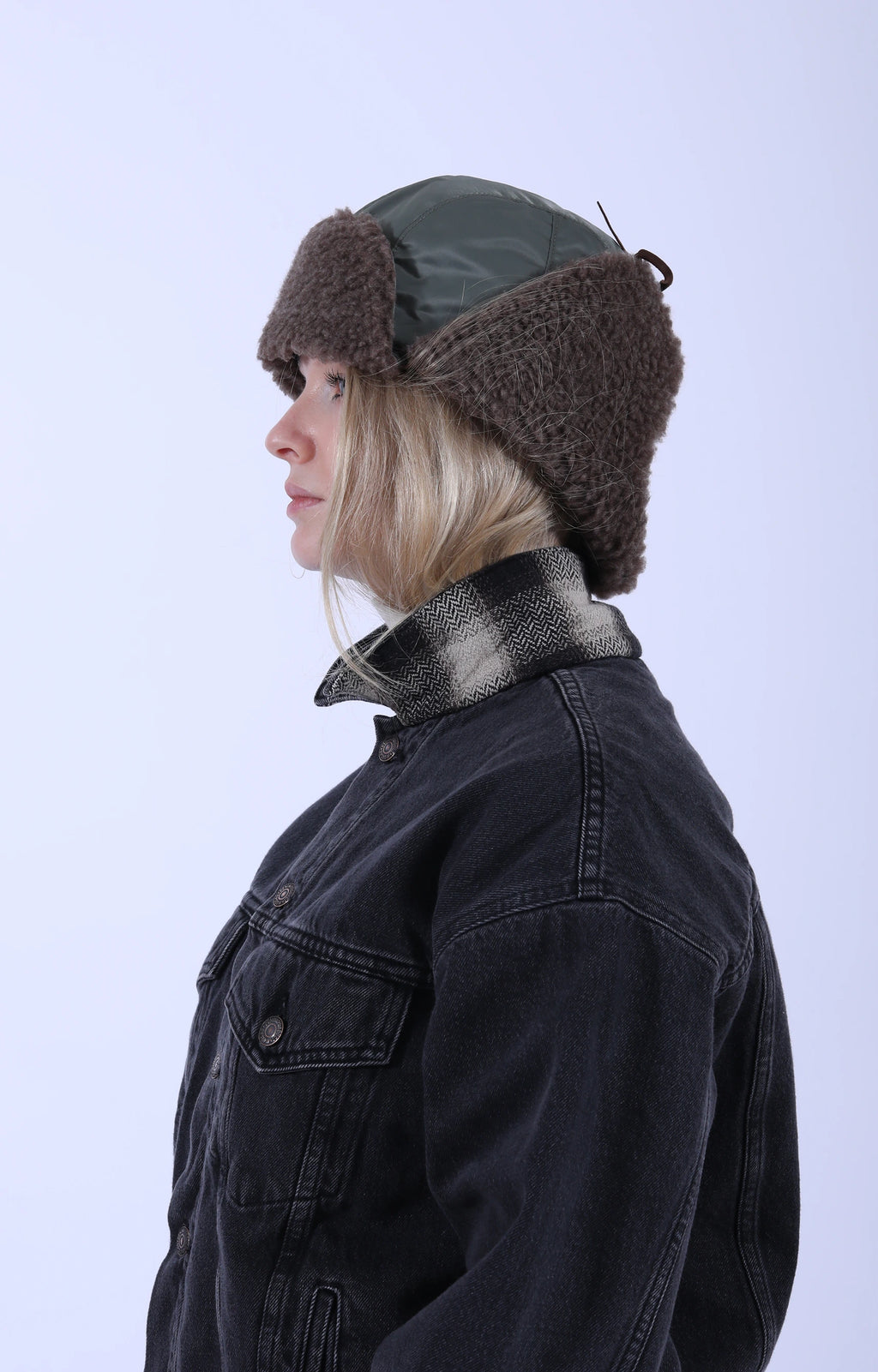 Flannel Check Lined Black Denim Jacket