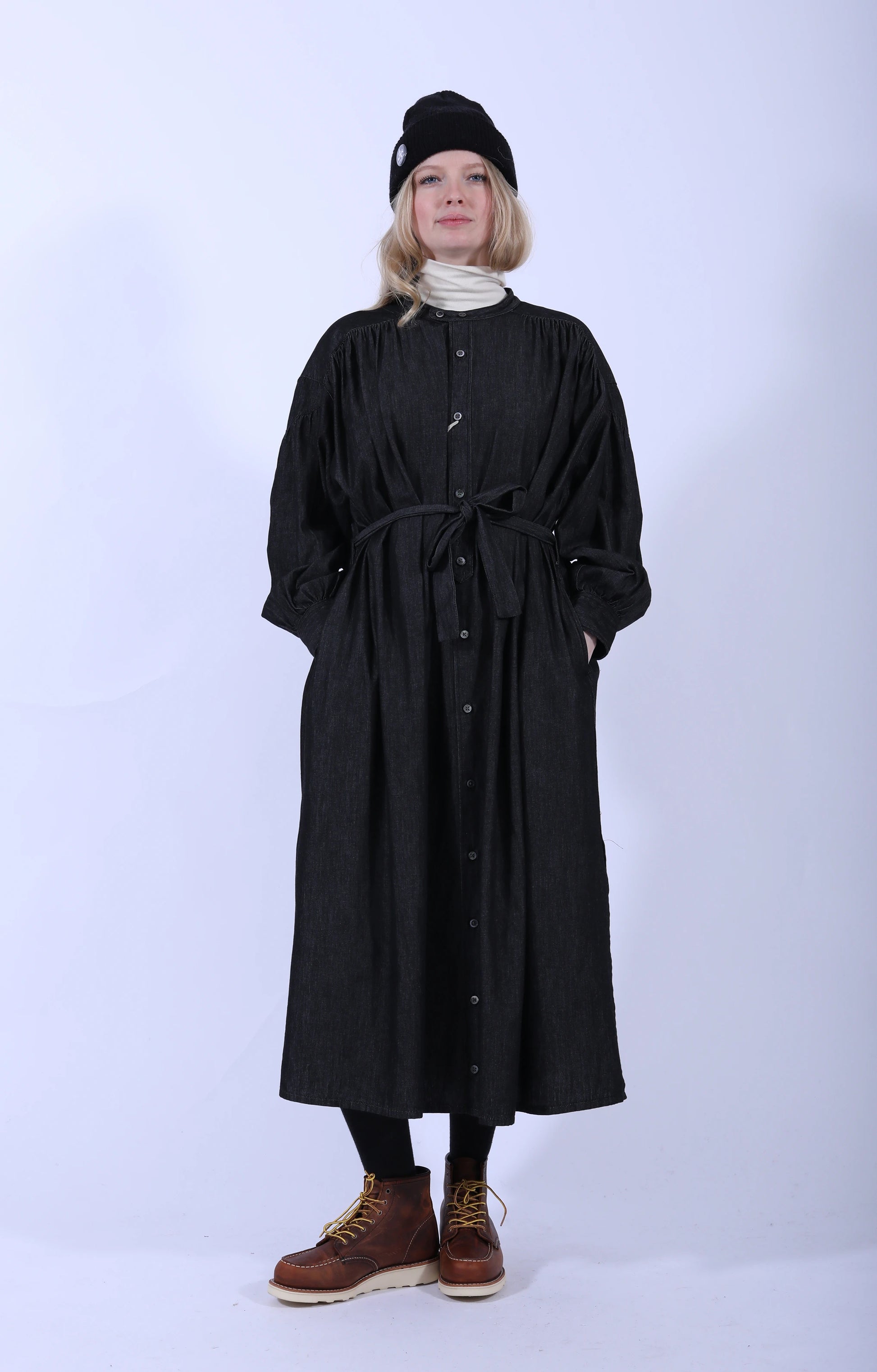 Banded Painter Dress Black Denim