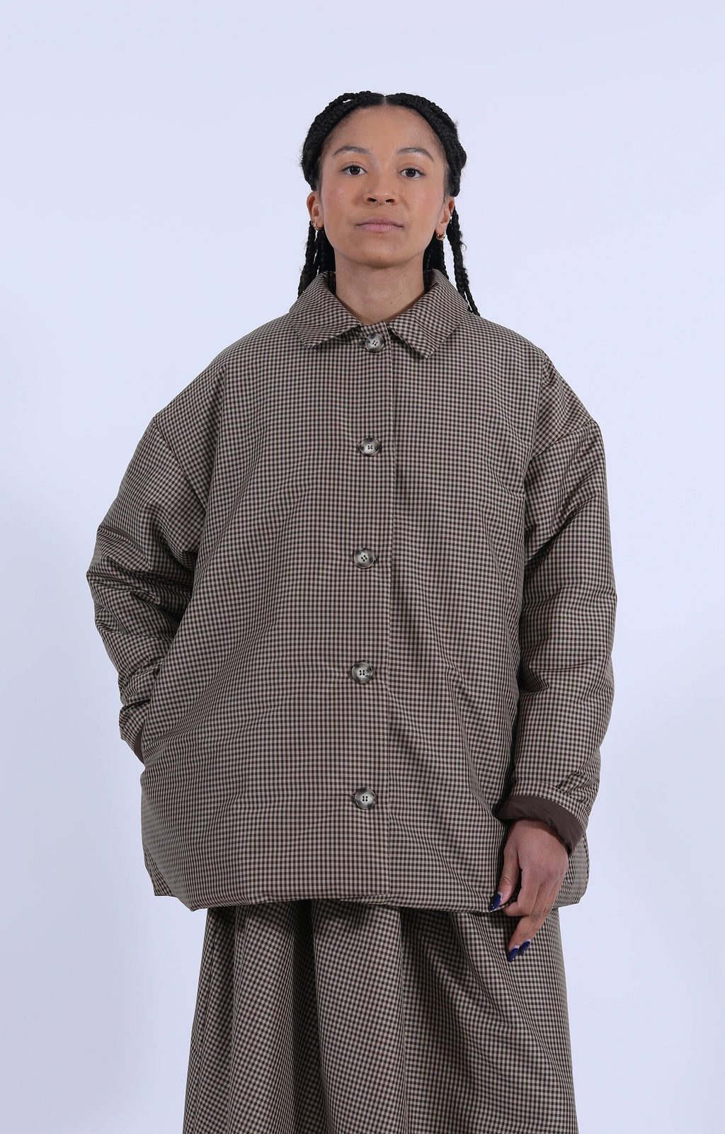 Small Puff Coat Brown Check