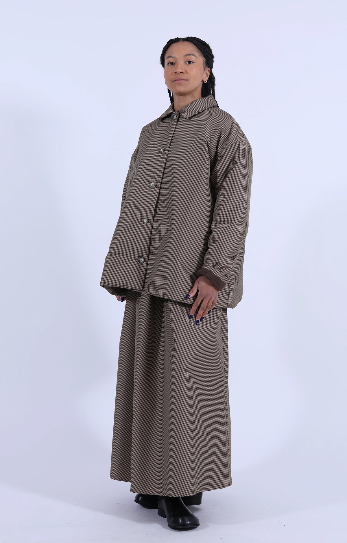 Small Puff Coat Brown Check