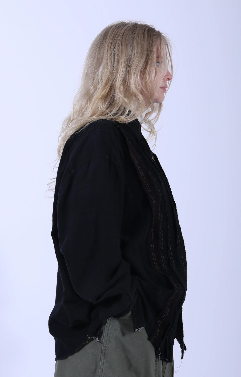 Ribbon Wide Shirt Overdye Black 1