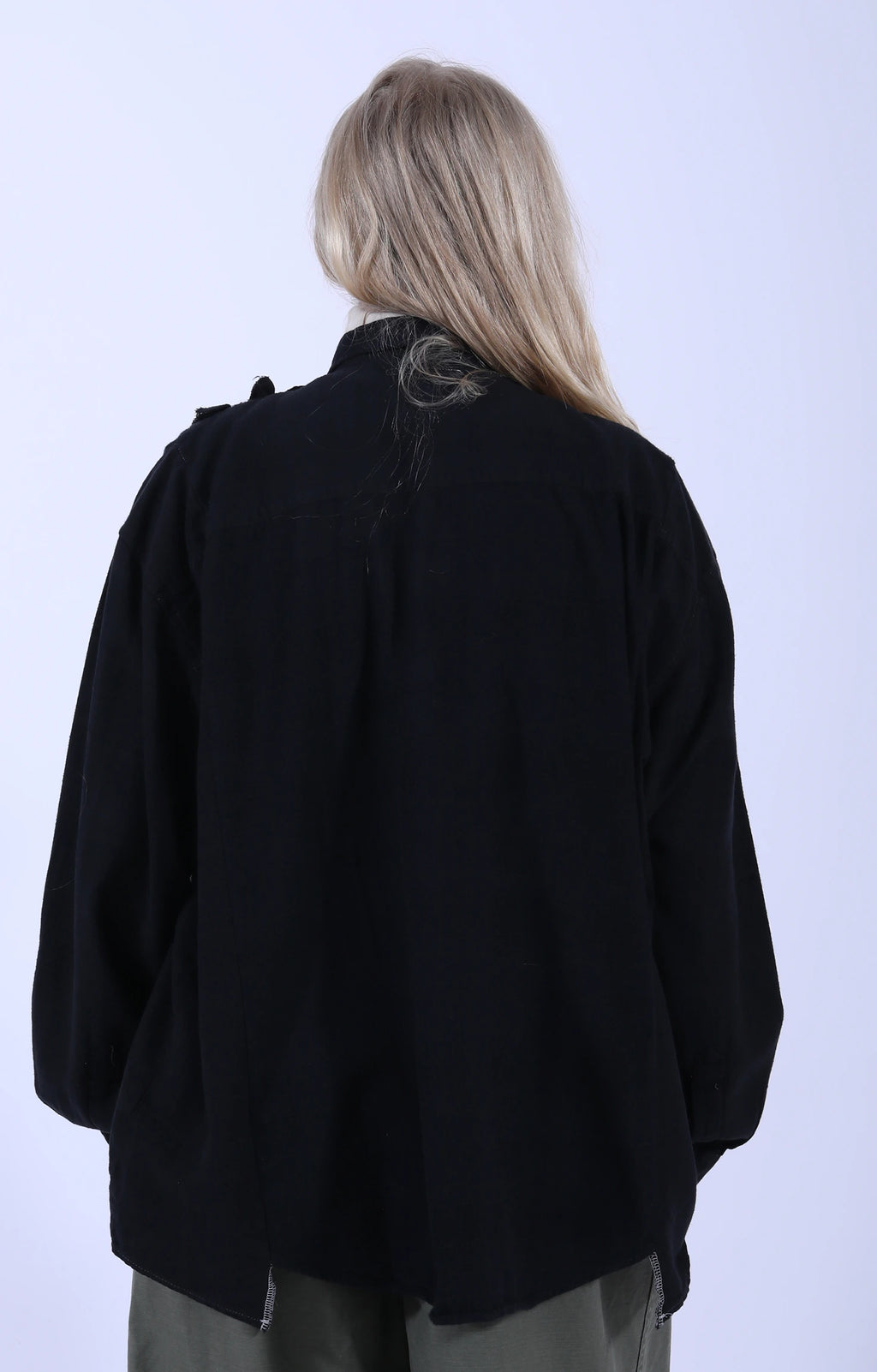 Ribbon Wide Shirt Overdye Black 1