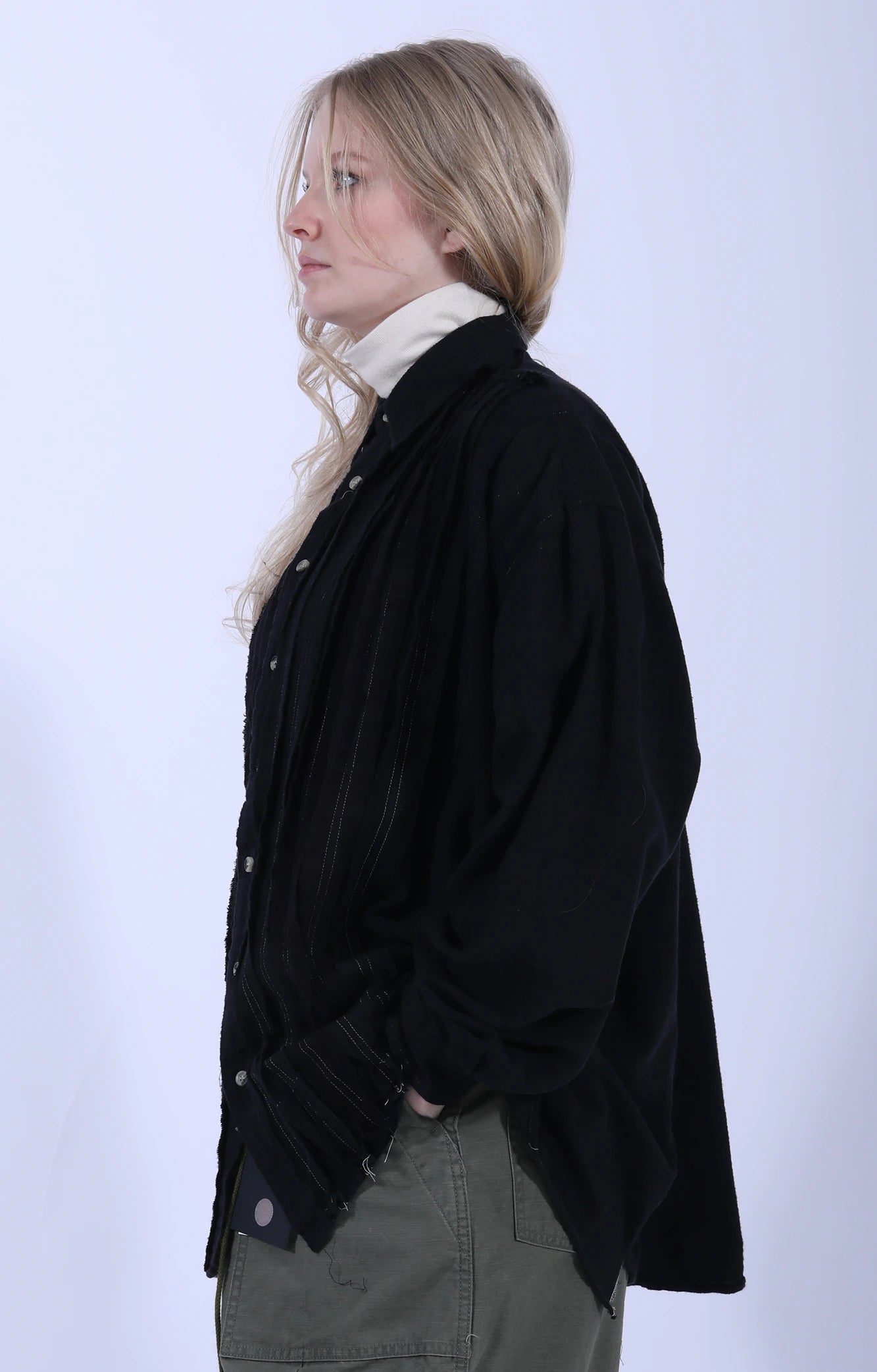 Ribbon Wide Shirt Overdye Black 1