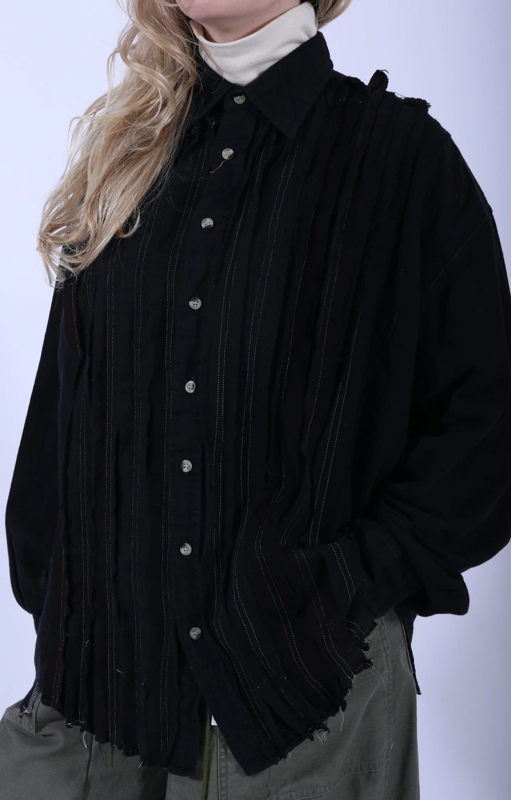 Ribbon Wide Shirt Overdye Black 1