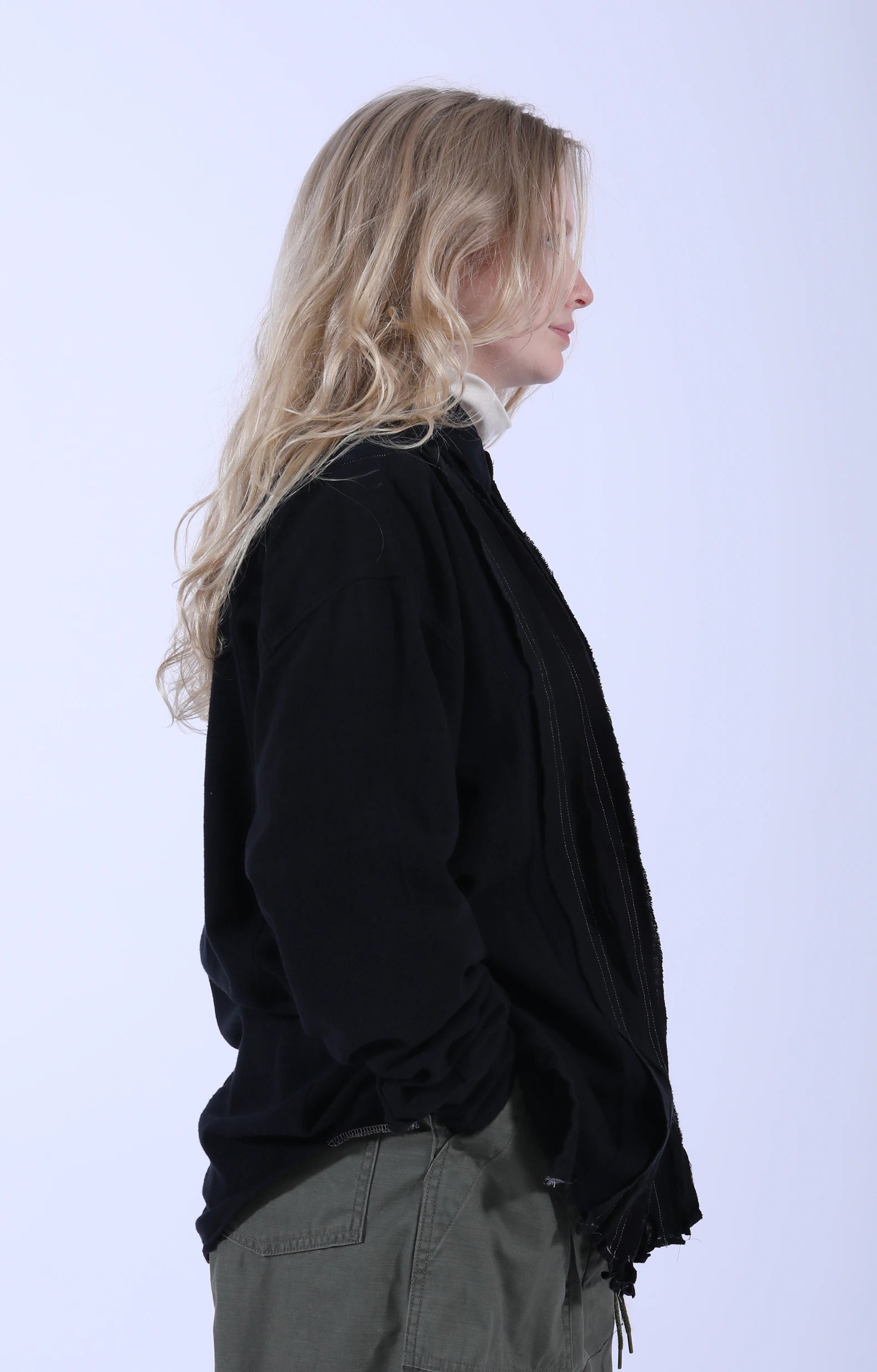 Ribbon Wide Shirt Overdye Black 2