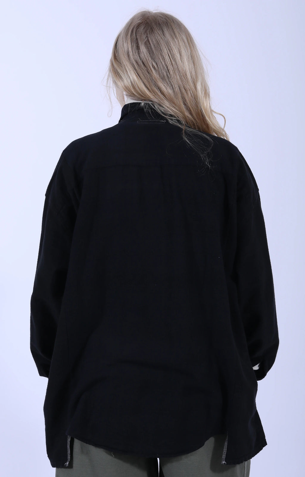 Ribbon Wide Shirt Overdye Black 2