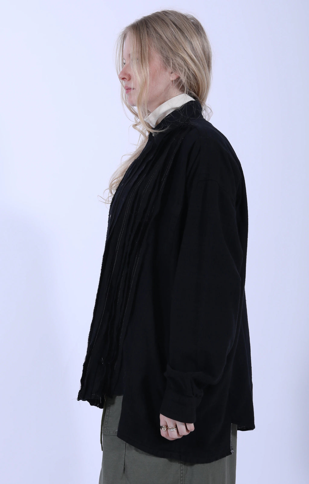 Ribbon Wide Shirt Overdye Black 2