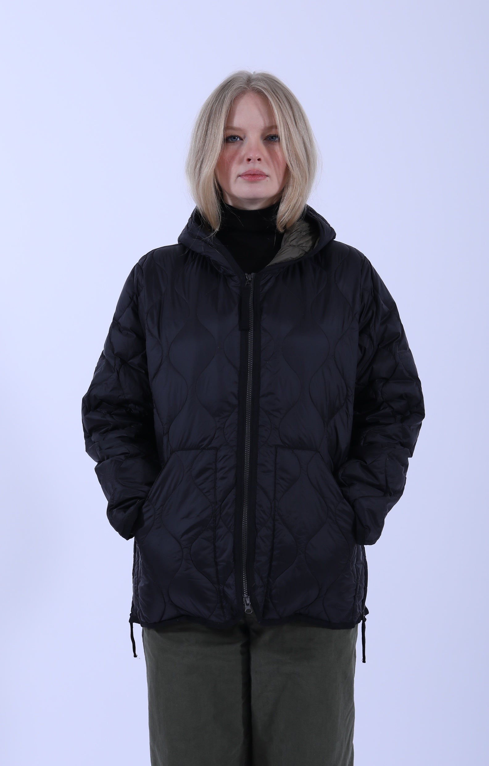 Military Hood W-Zip Short Down Jacket Soft Shell Black