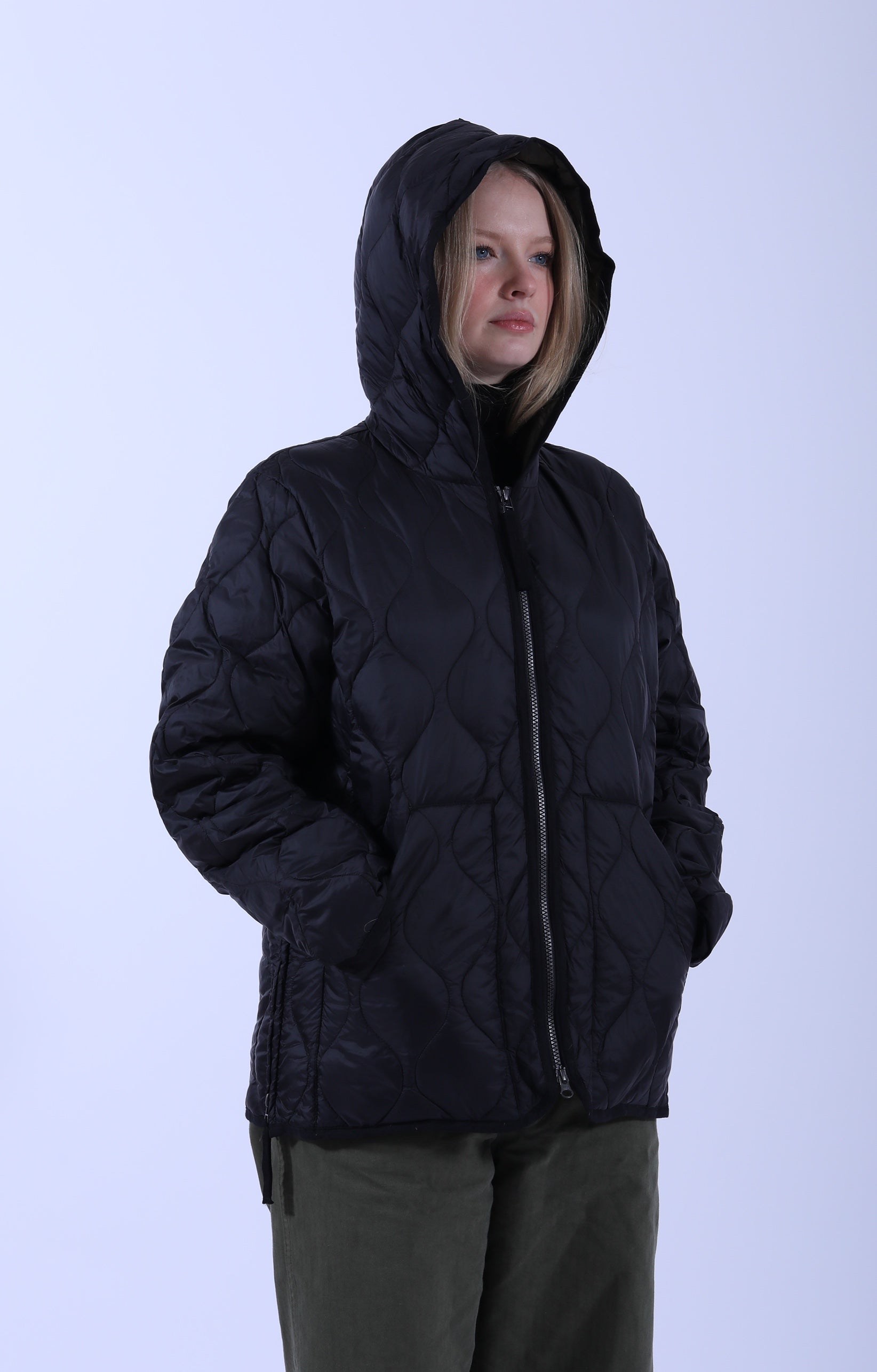 Military Hood W-Zip Short Down Jacket Soft Shell Black