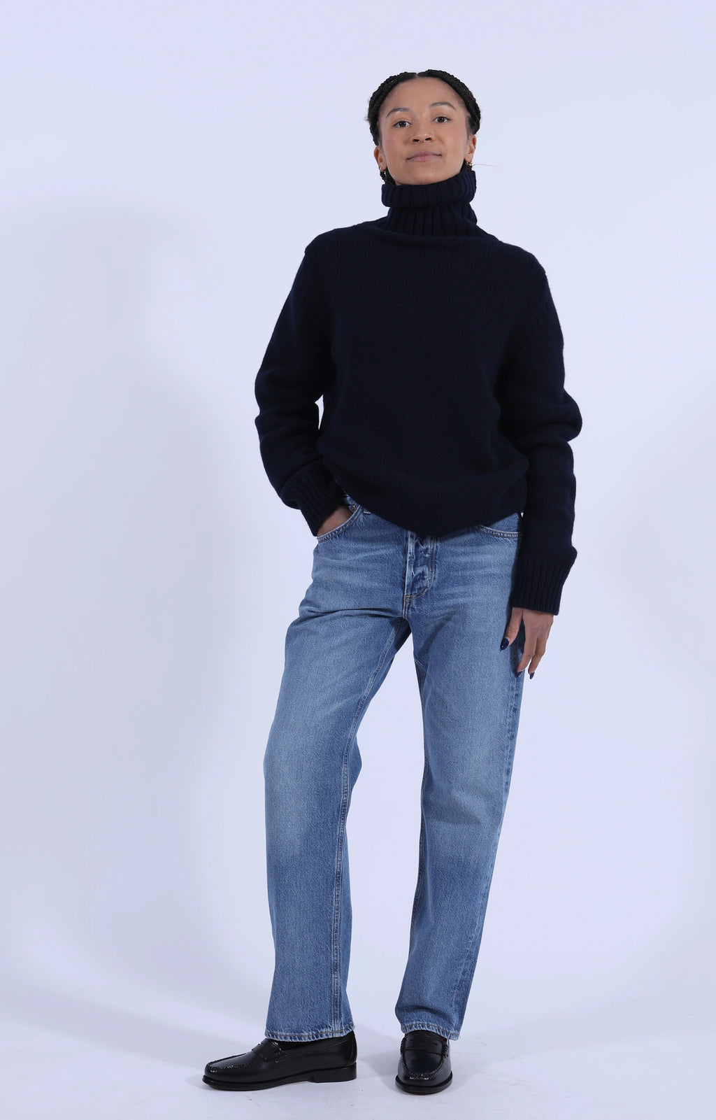 Roll Collar Pullover Navy