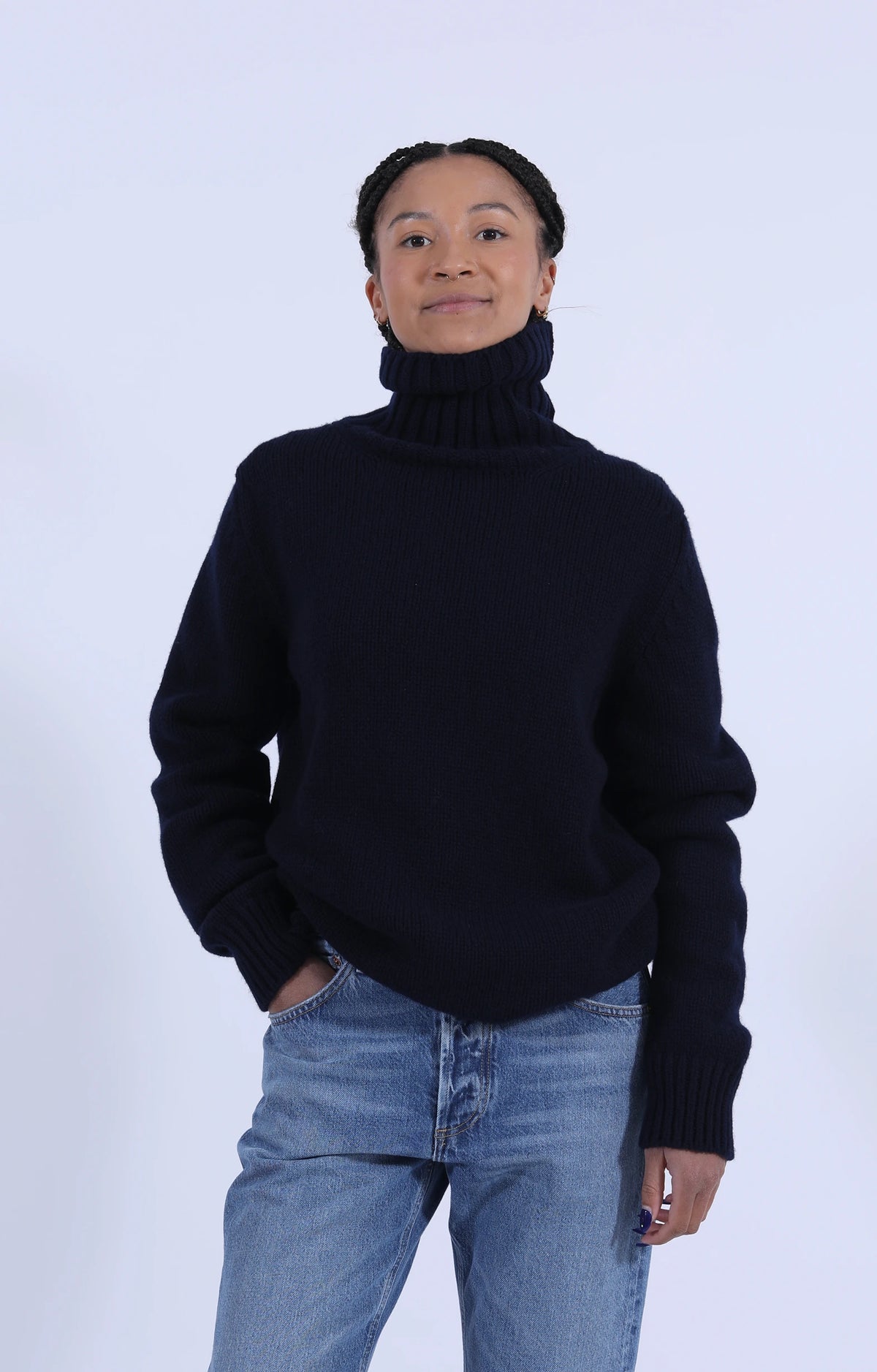 Roll Collar Pullover Navy