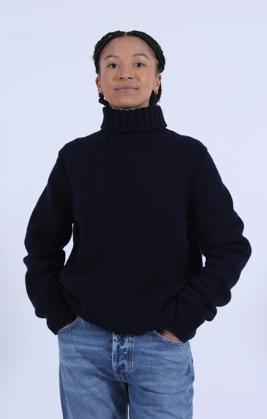 Roll Collar Pullover Navy