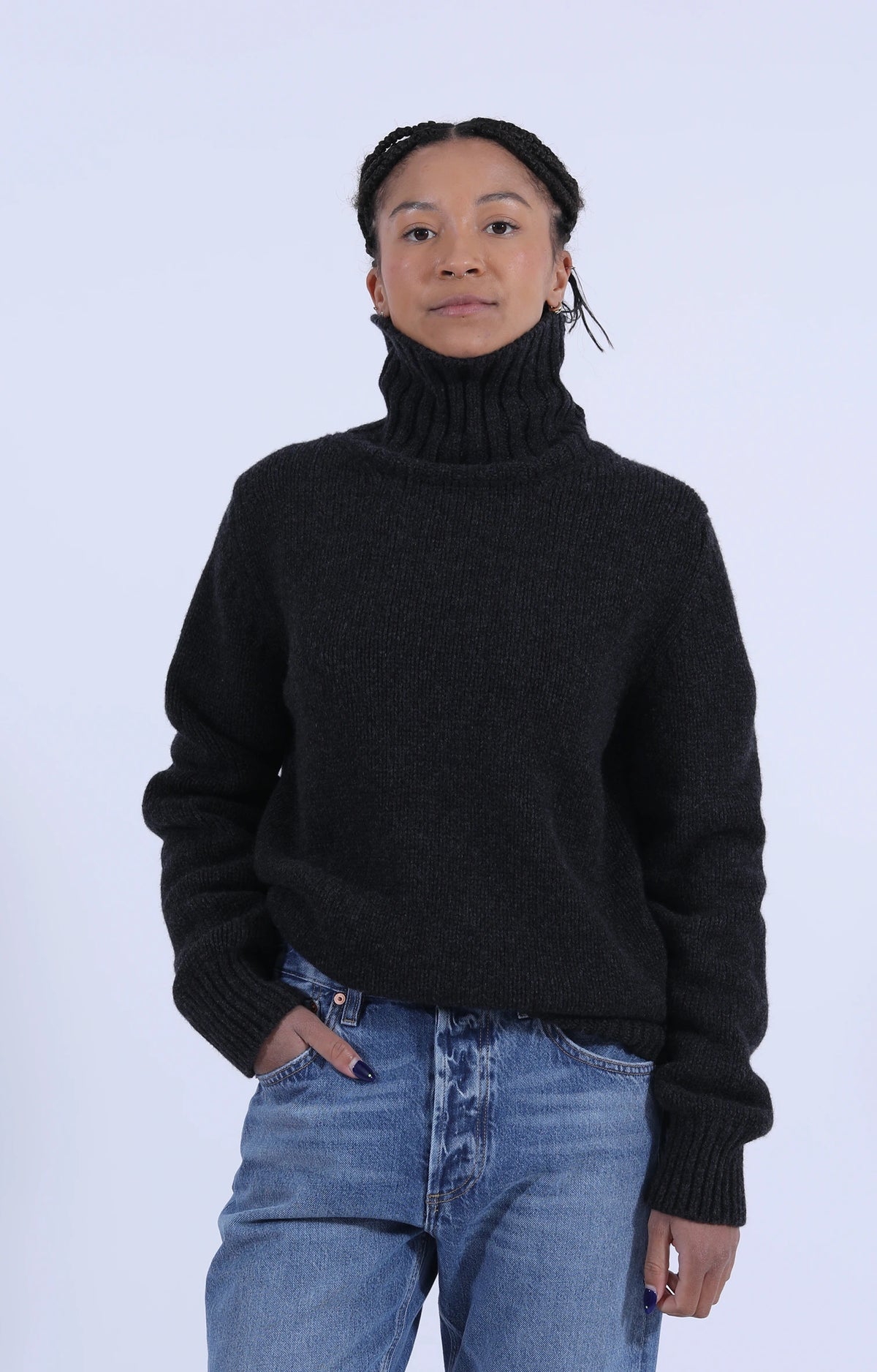 Roll Collar Pullover Charcoal
