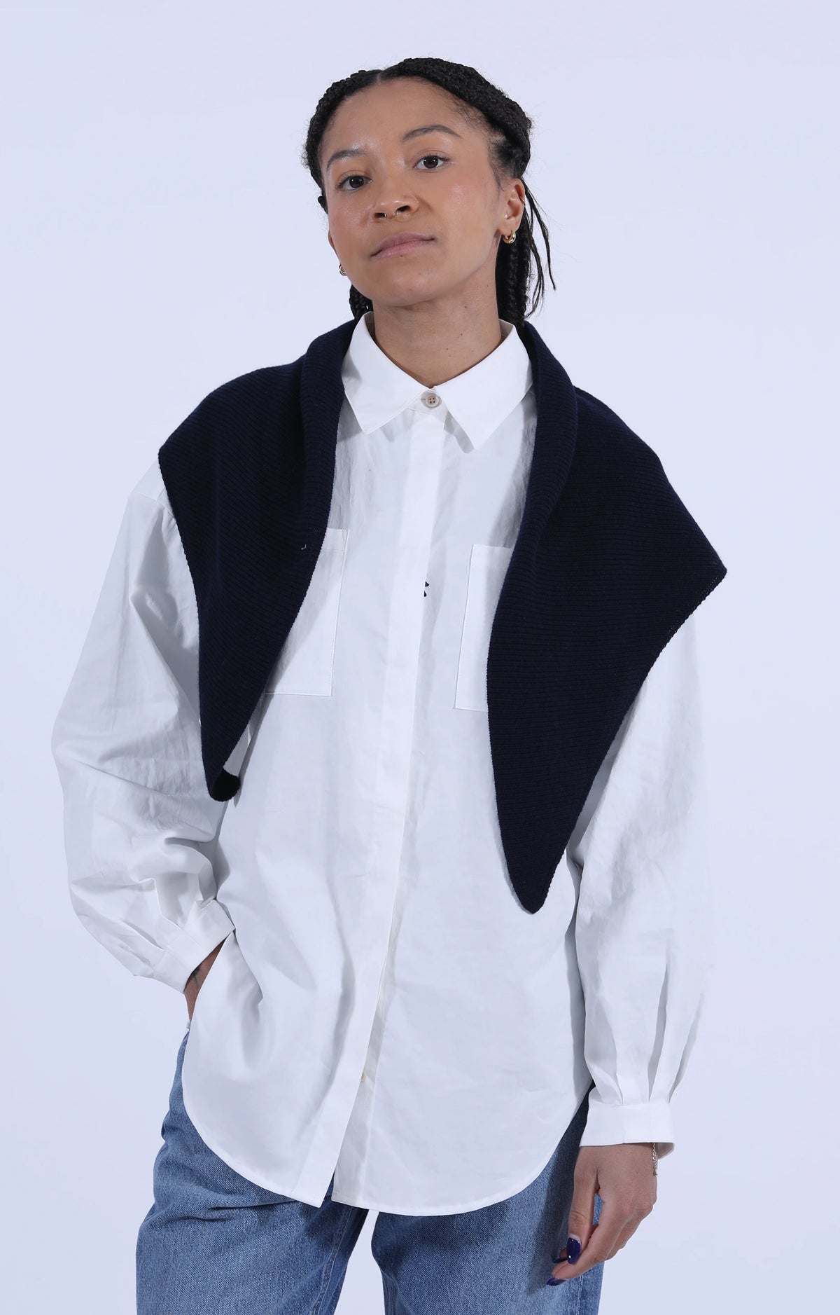 Cashmere Foulard Nero Navy
