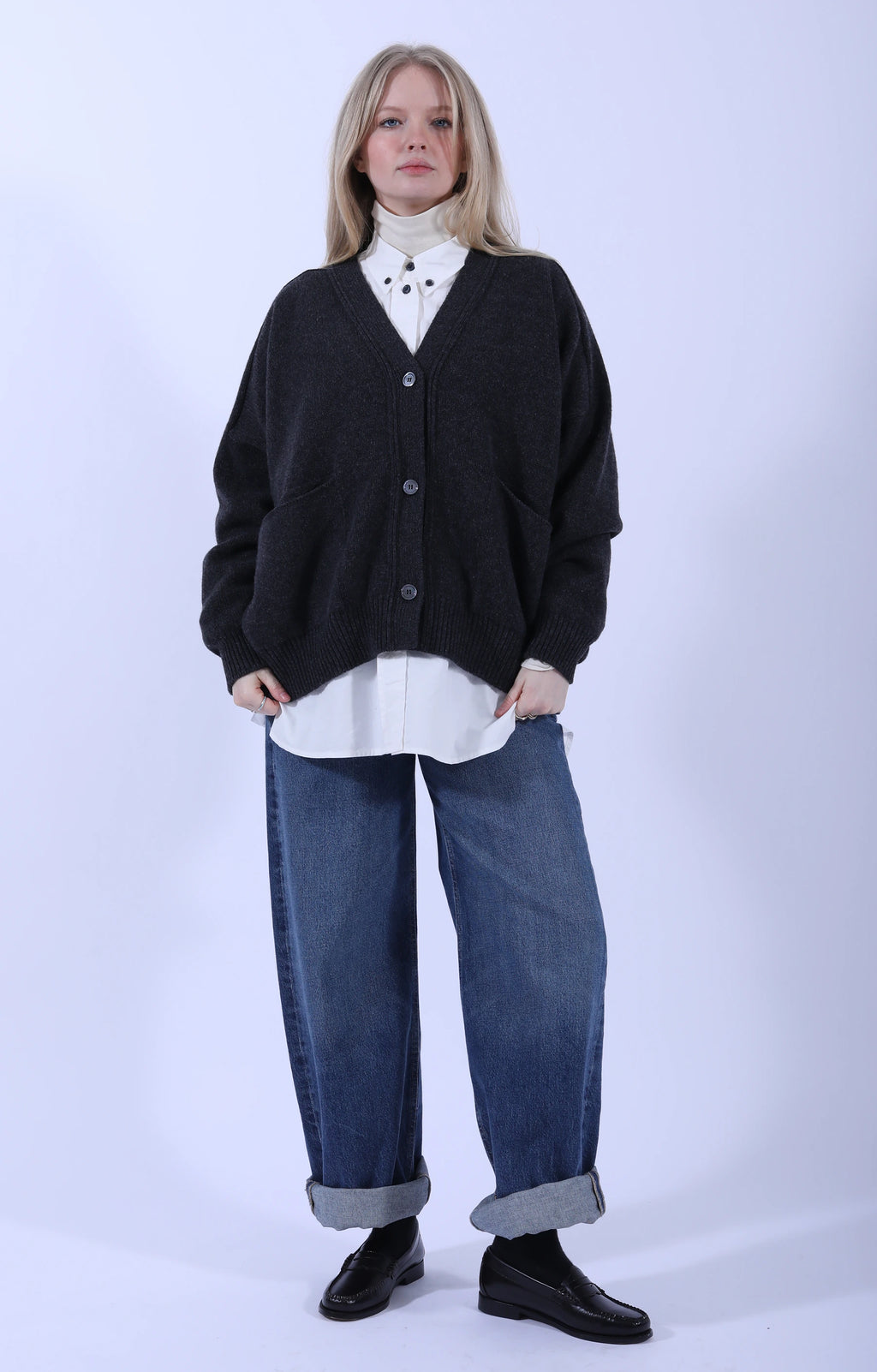 Meri Saddle Cardigan Charcoal