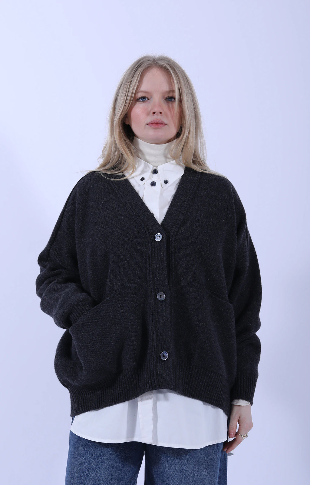 Meri Saddle Cardigan Charcoal