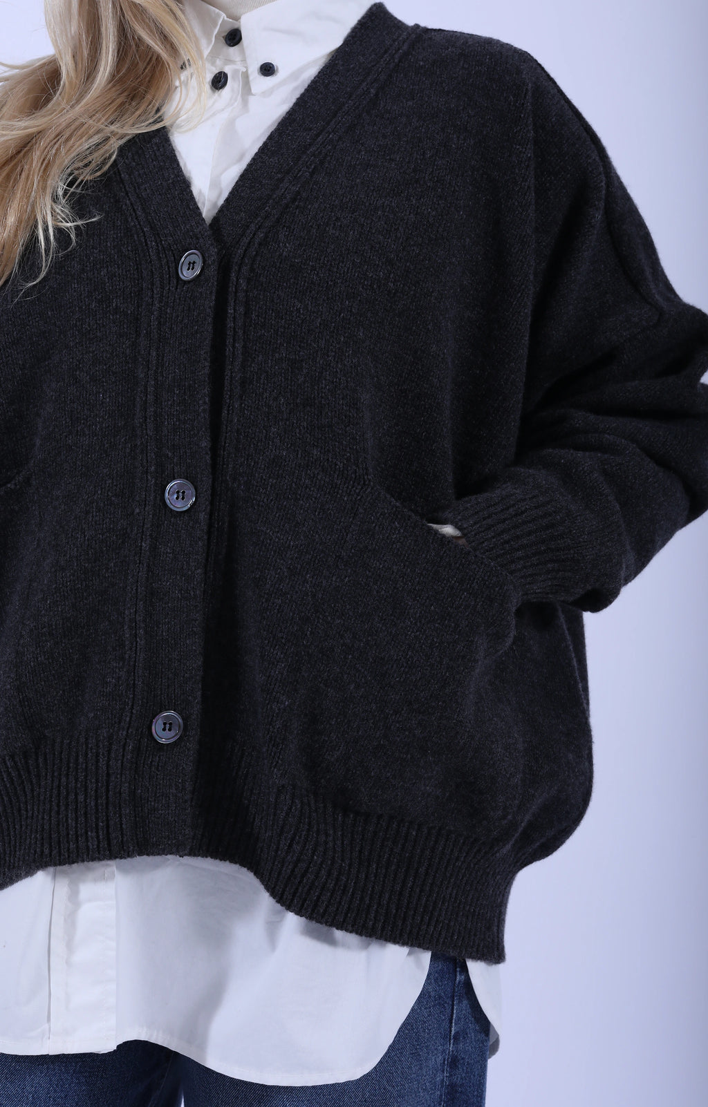 Meri Saddle Cardigan Charcoal