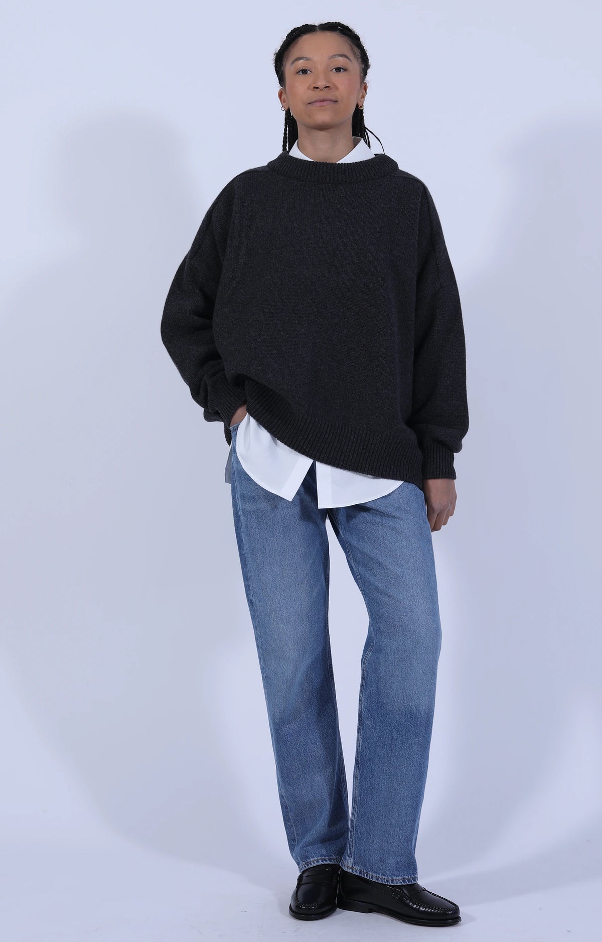 Meri Saddle Crew Jumper Charcoal