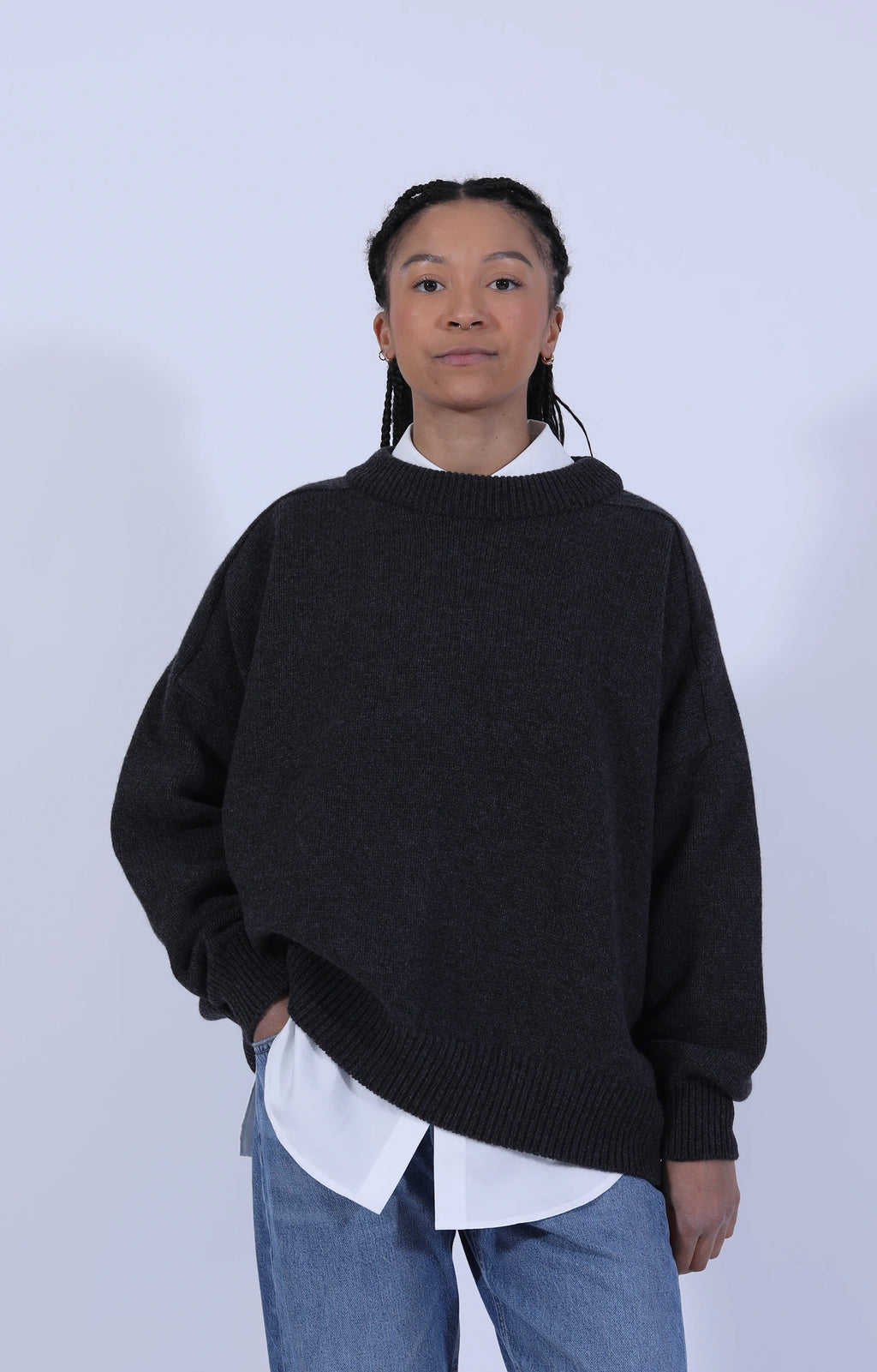 Meri Saddle Crew Jumper Charcoal