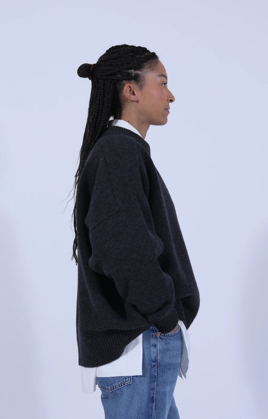 Meri Saddle Crew Jumper Charcoal