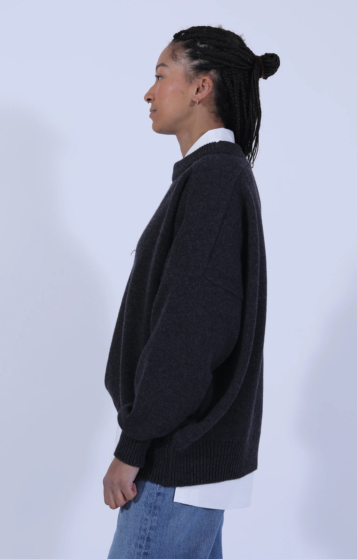 Meri Saddle Crew Jumper Charcoal