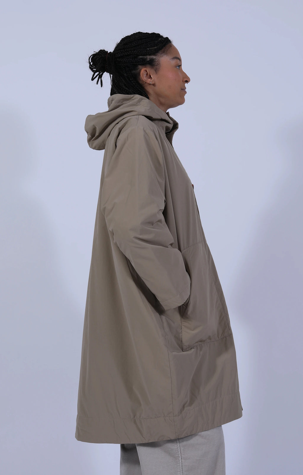 Taffeta Hooded Coat Beige