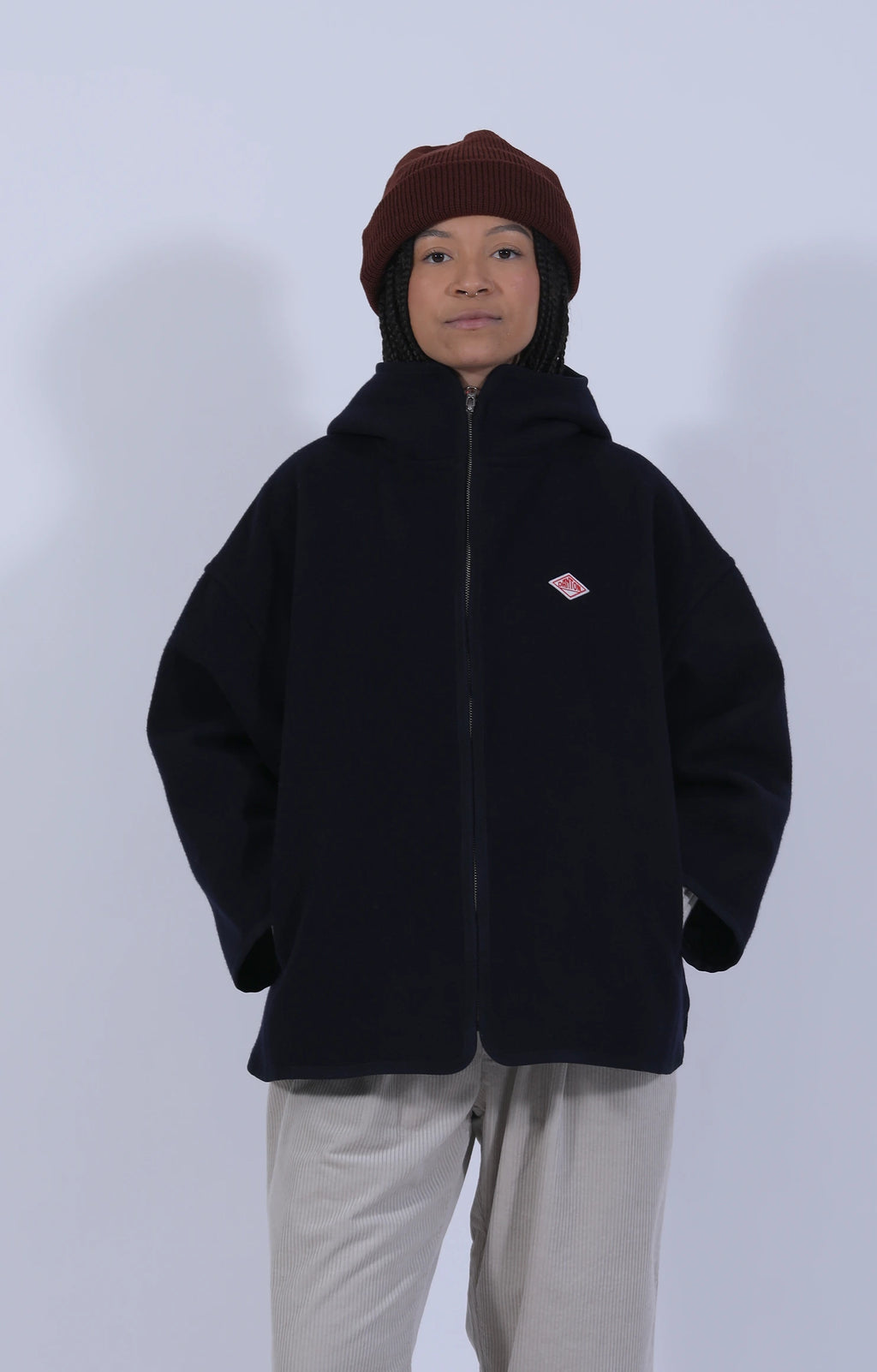 Wool Melton Hooded Jacket Navy