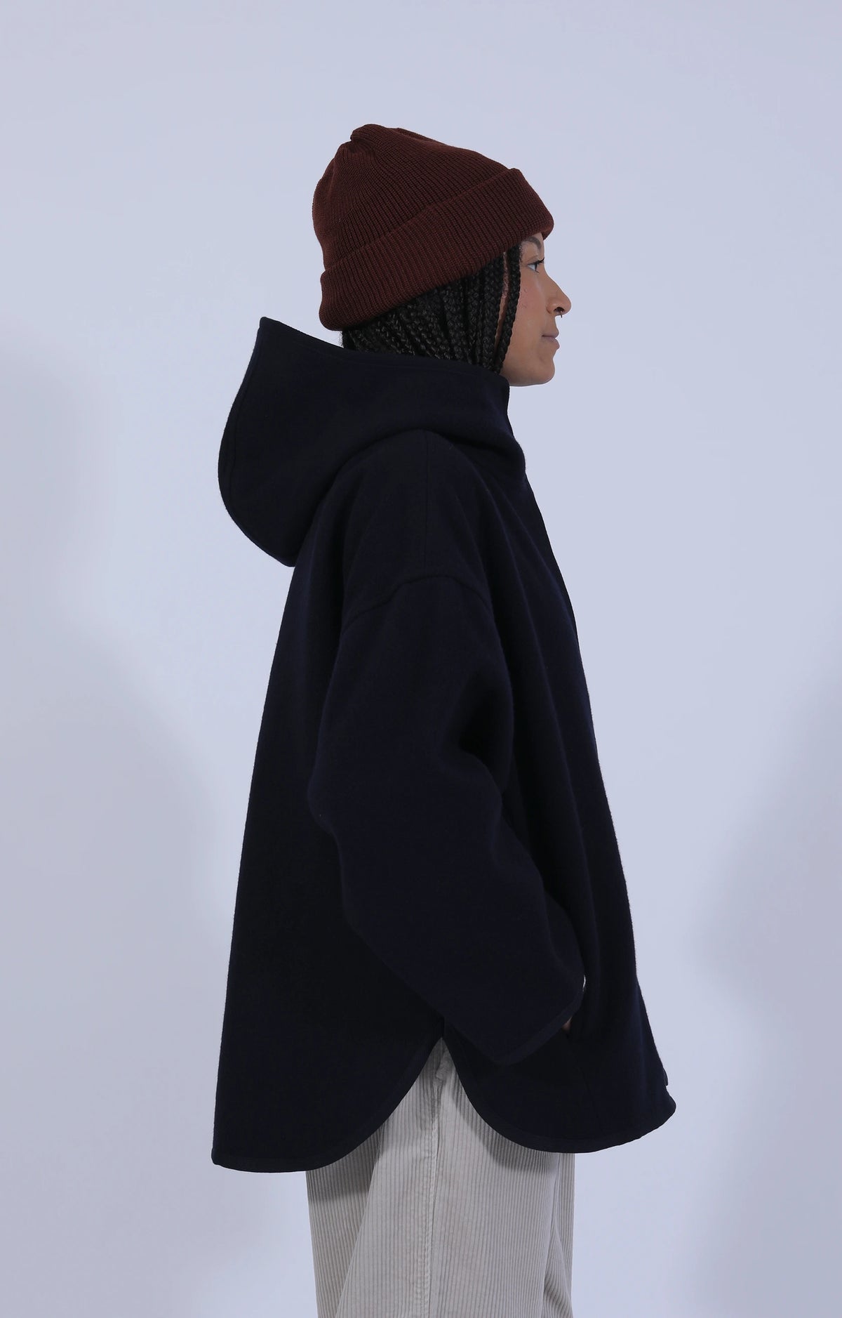 Wool Melton Hooded Jacket Navy
