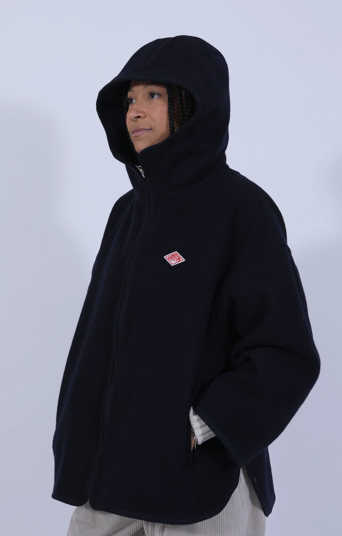 Wool Melton Hooded Jacket Navy