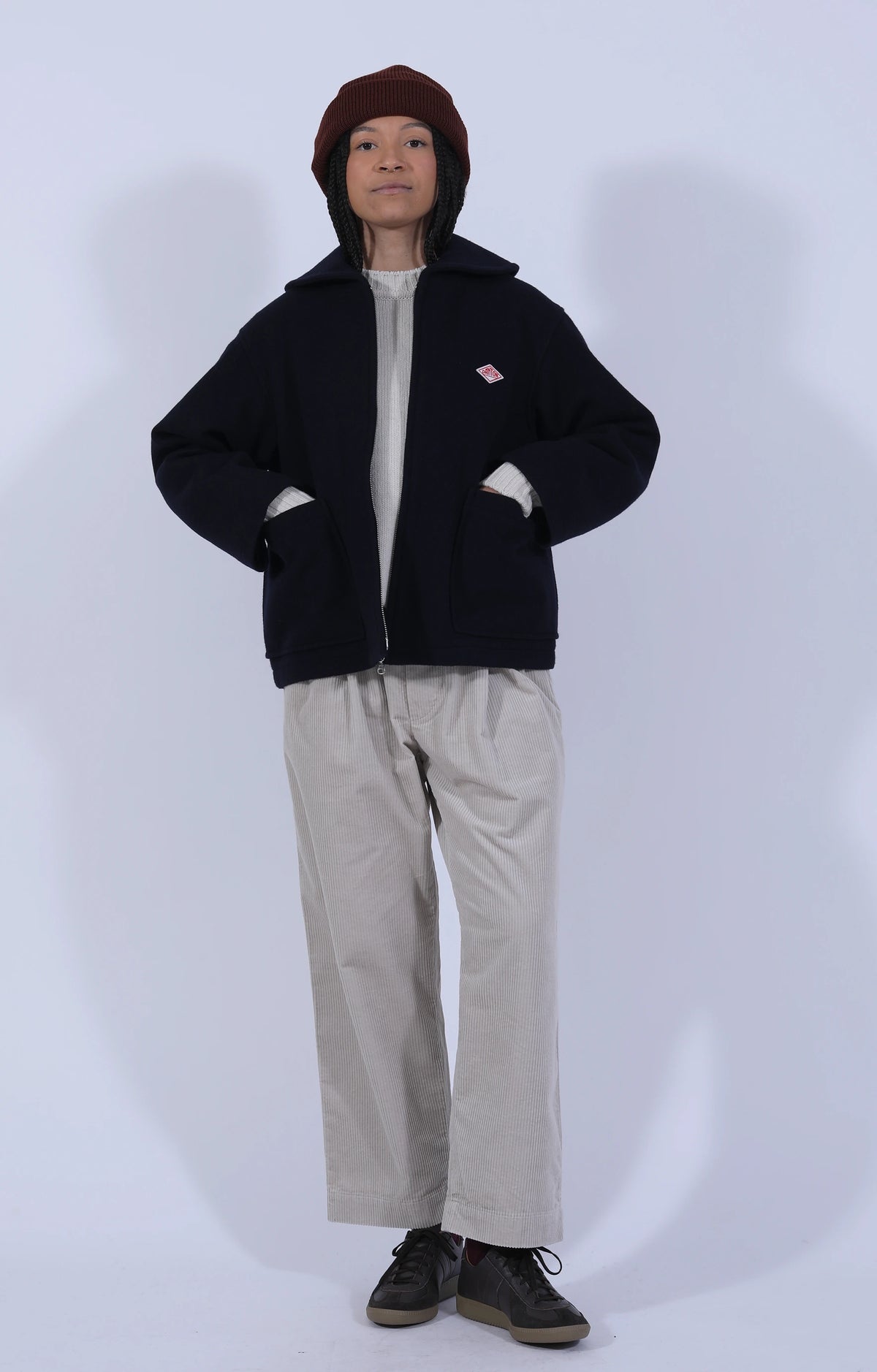 Wool Melton Round Collar Jacket Navy
