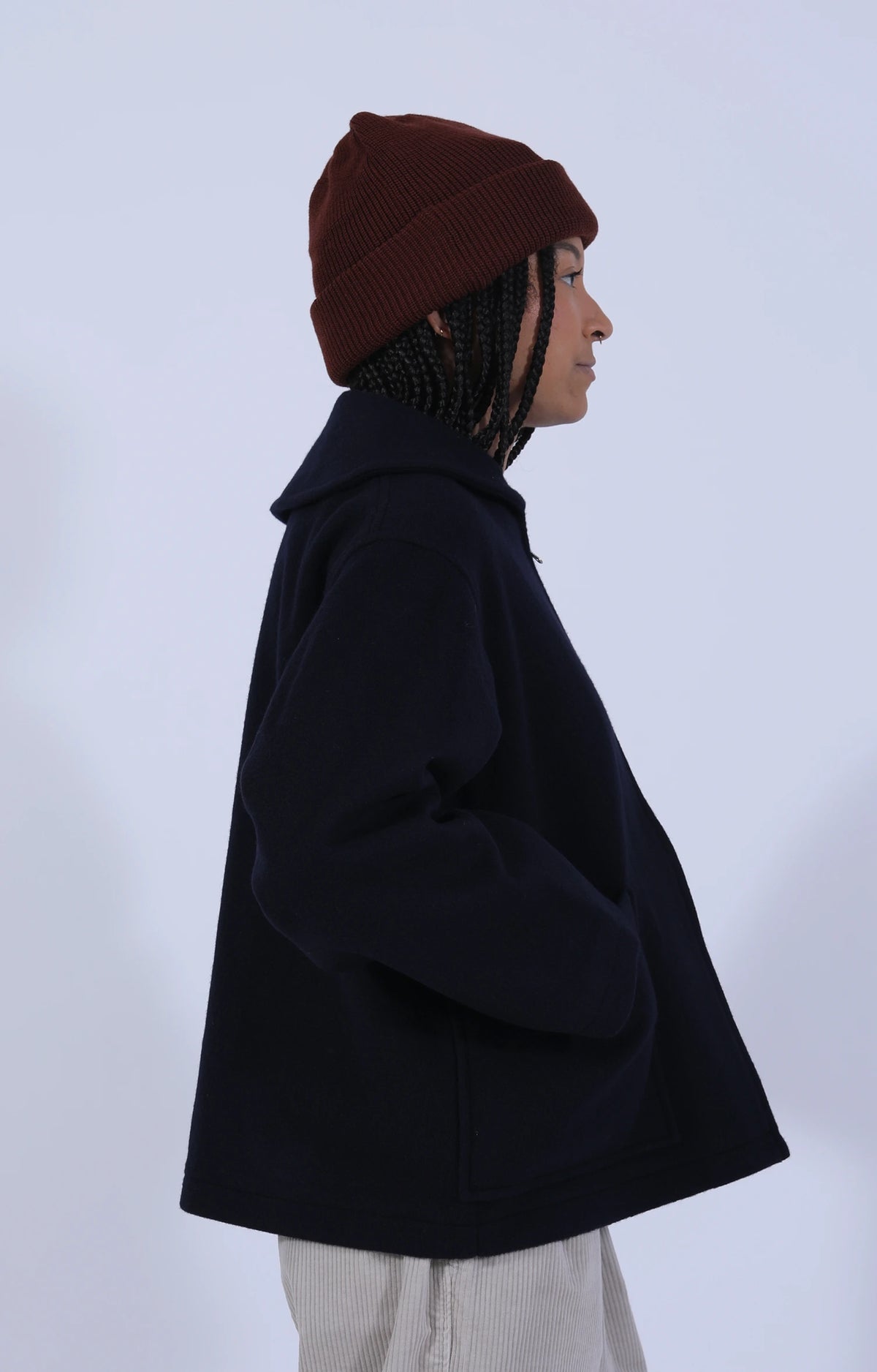 Wool Melton Round Collar Jacket Navy