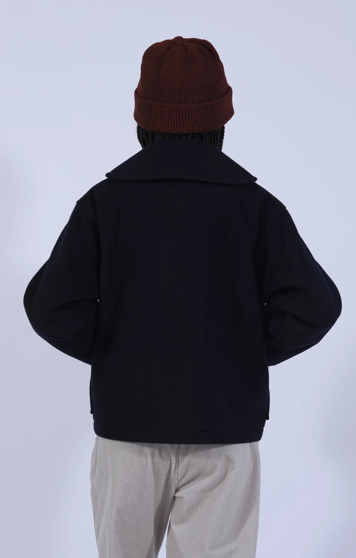 Wool Melton Round Collar Jacket Navy