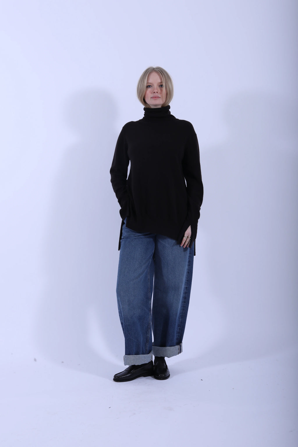 Side Split Roll Neck Dark Brown