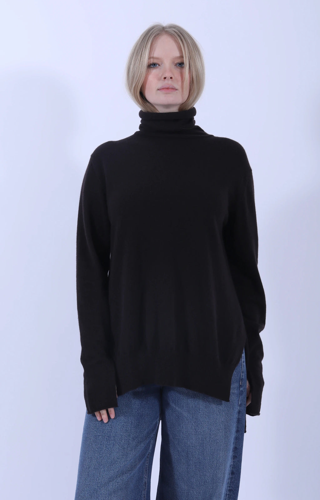 Side Split Roll Neck Dark Brown