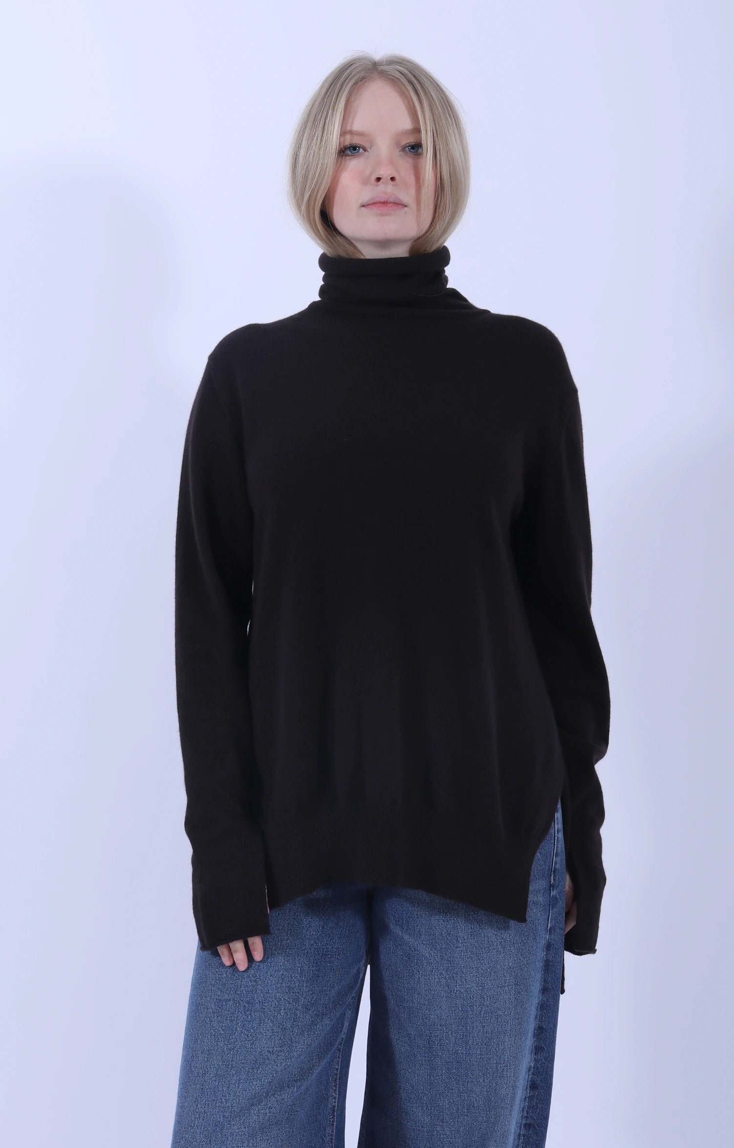 Side Split Roll Neck Dark Brown