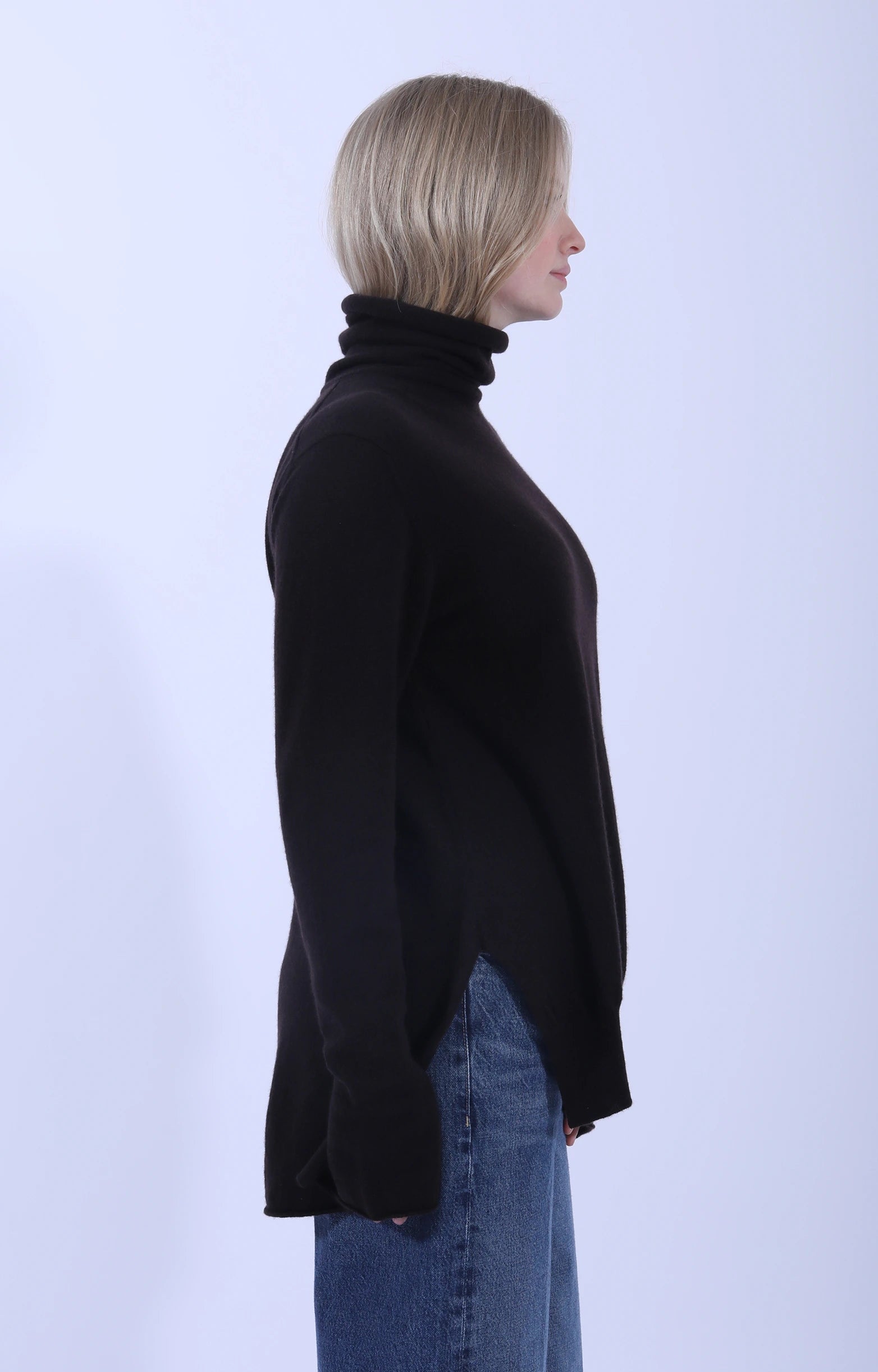 Side Split Roll Neck Dark Brown
