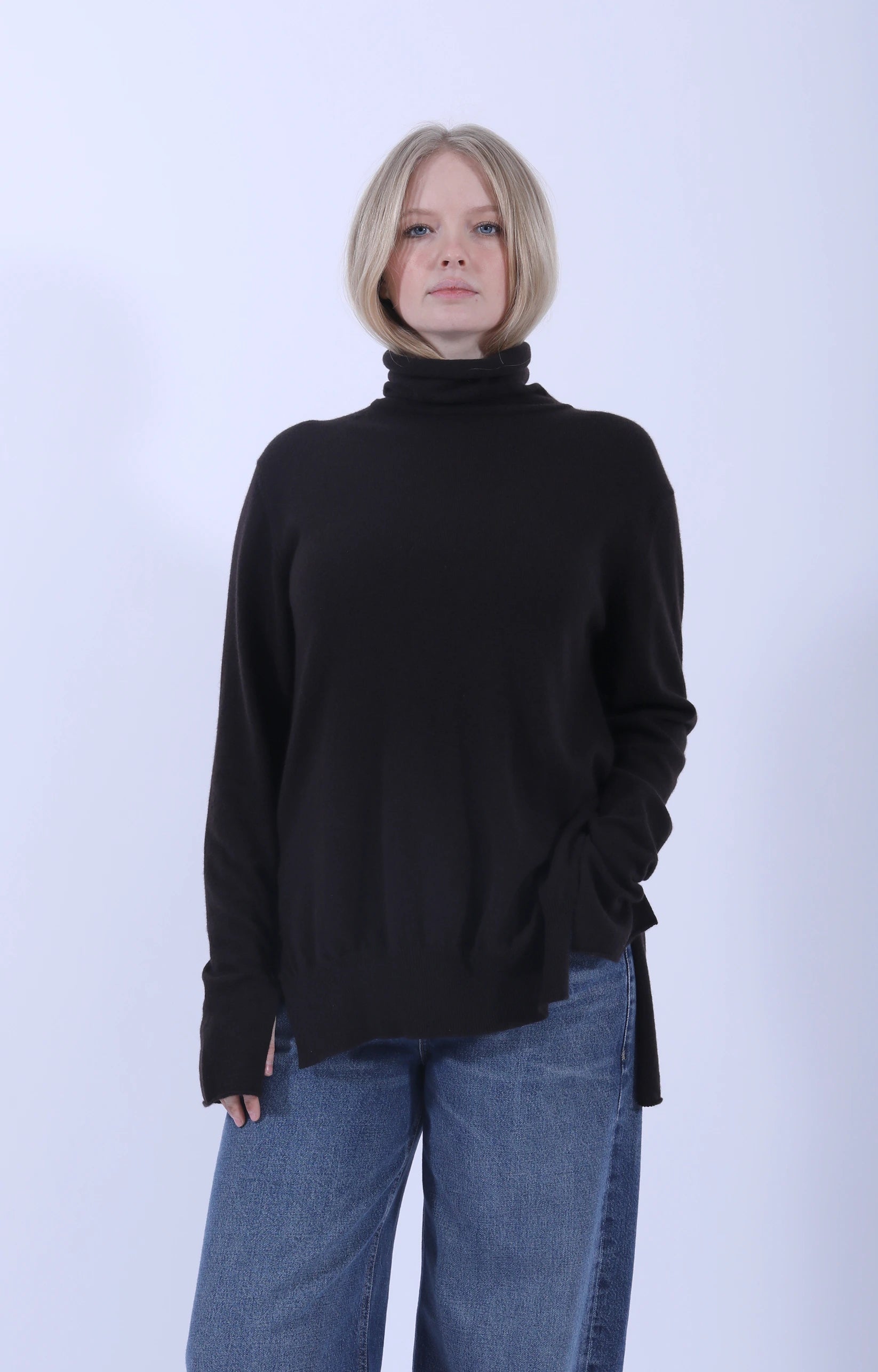 Side Split Roll Neck Dark Brown