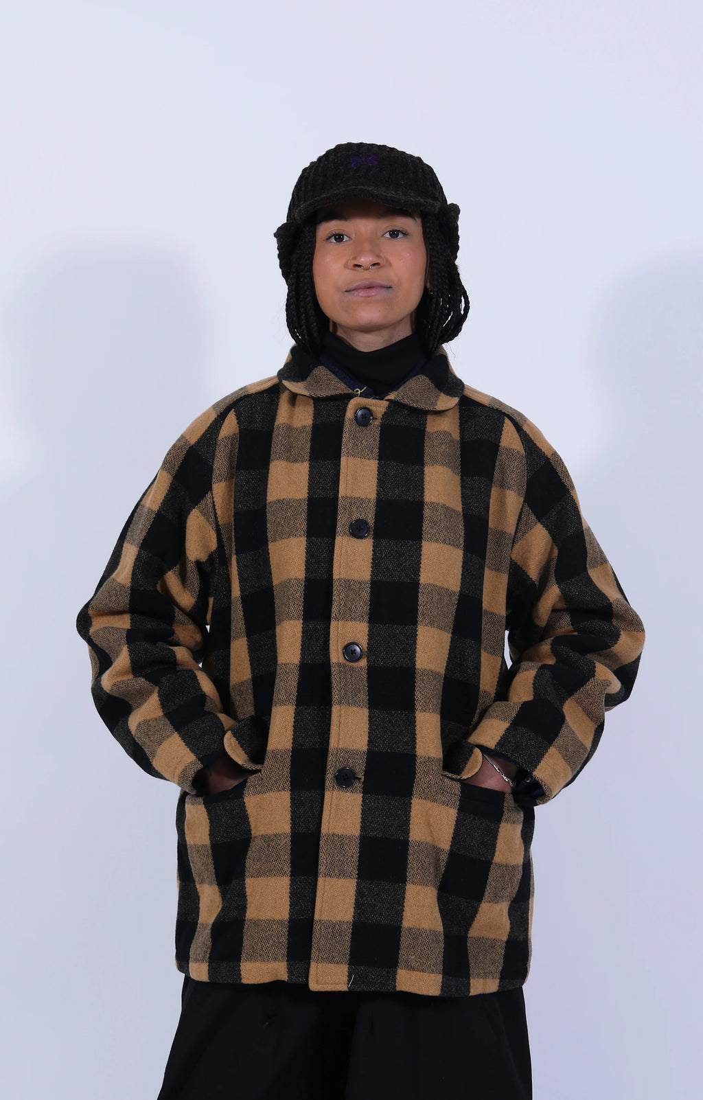 Round Collar Jacket Buffalo Plaid Yellow