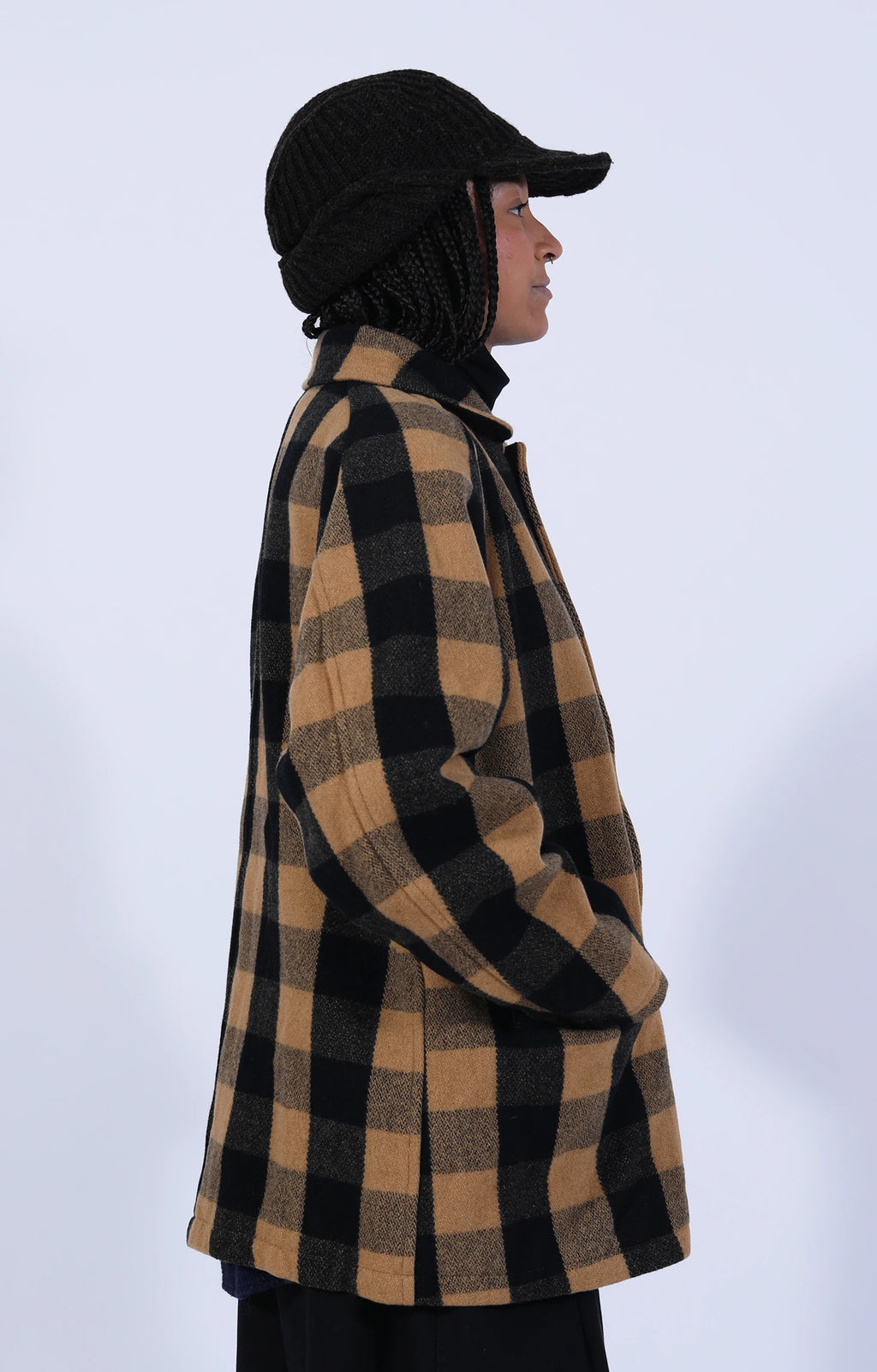 Round Collar Jacket Buffalo Plaid Yellow
